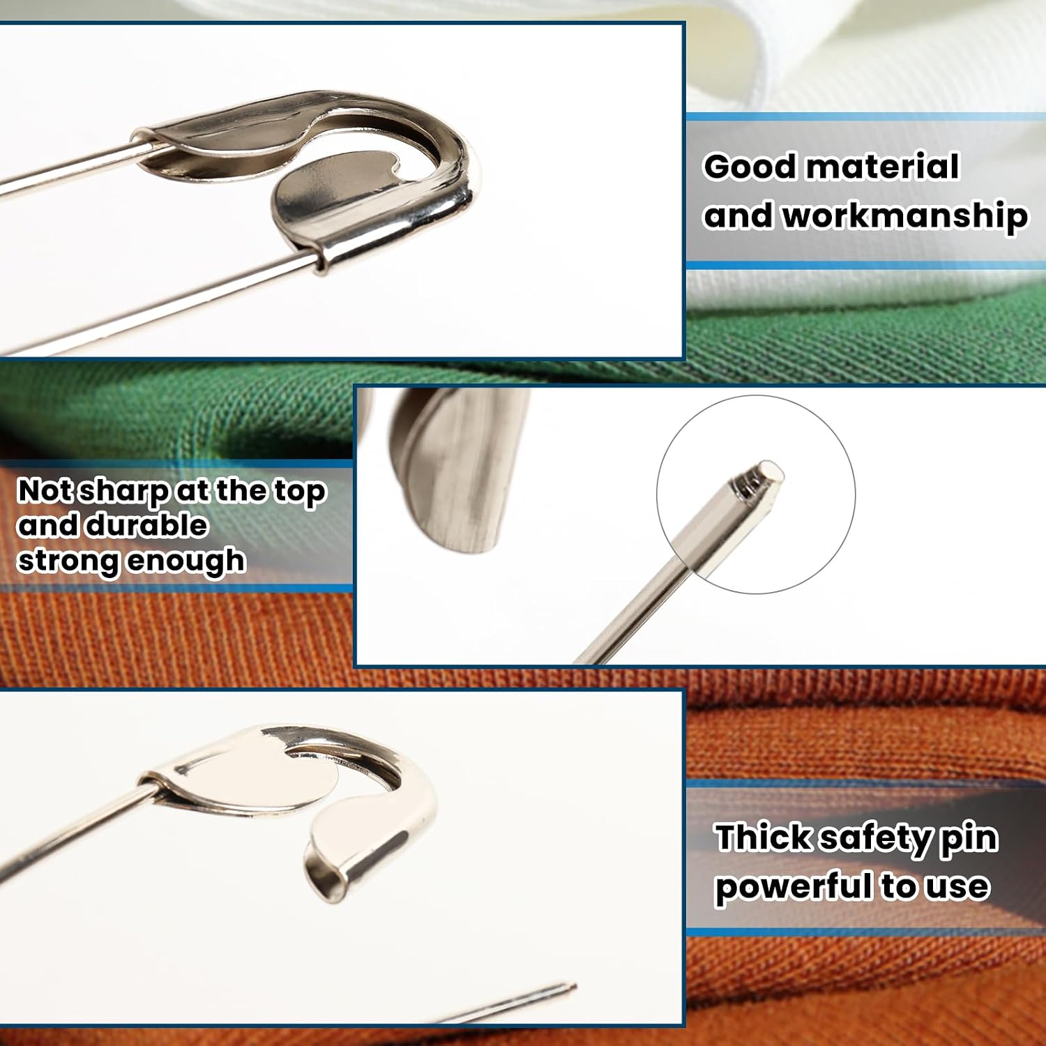 2 Pieces Large Safety Pins 5 Inch Metal Jumbo Safety Pin Silver Heavy Duty Safety Pins for Laundry, Blanket, Key Rings, Outdoor
