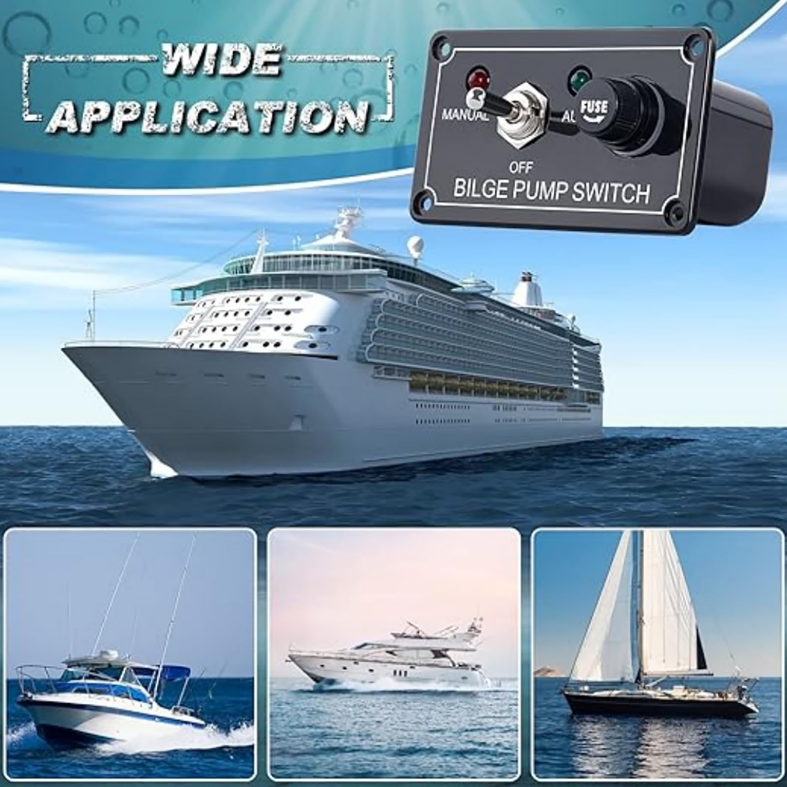 Bilge Pump Switch Rocker Toggle Switch Panel 12V DC ON-Off-ON Switch Panel for Boat Marine