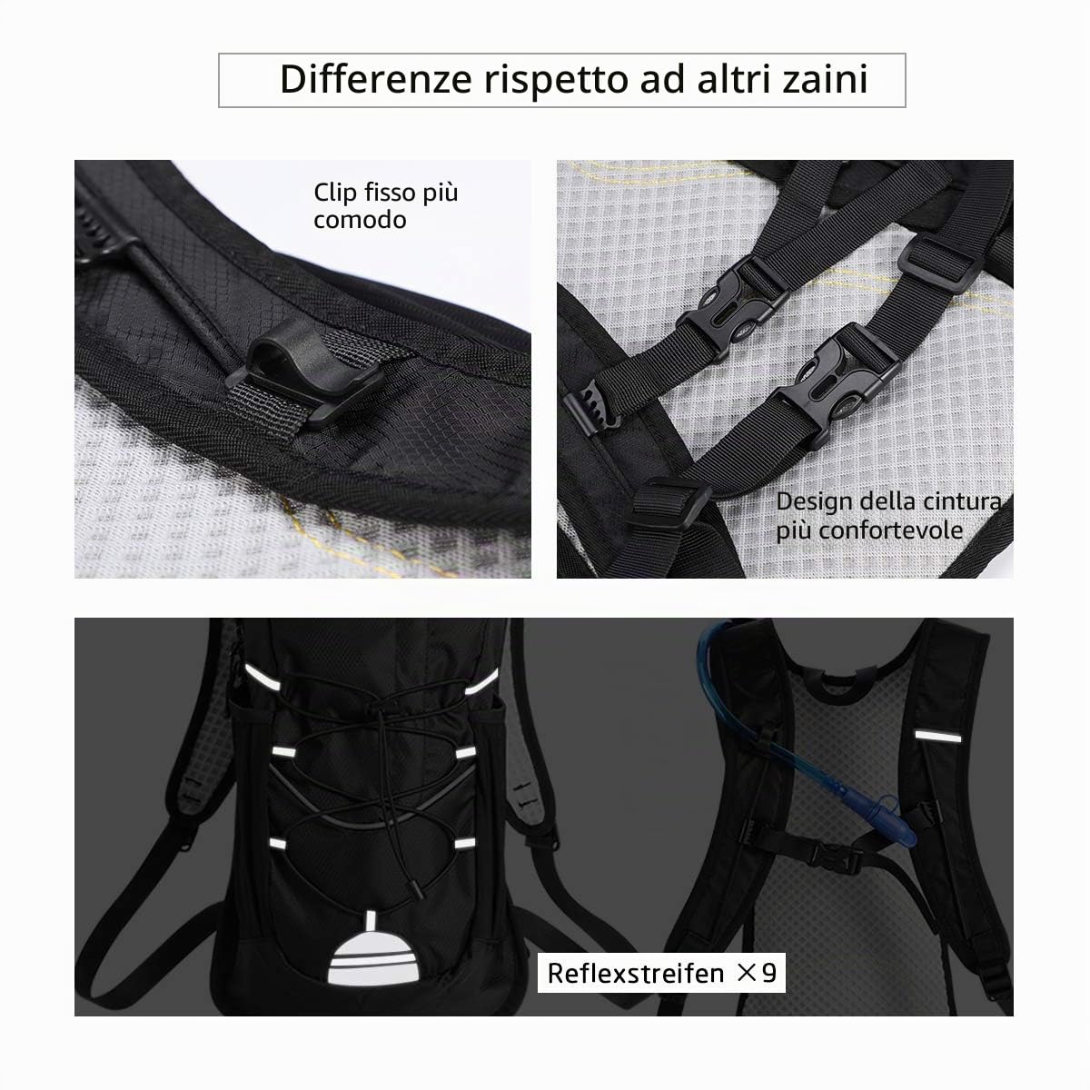 Zaino da bere isolato con bolle d'acqua senza BPA da 2 l, per corsa, escursionismo, ciclismo, arrampicata, campeggio, ciclismo