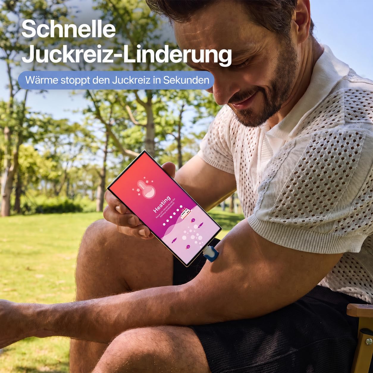 Smartphone-betriebene Juckreizlinderung bei Insektenstichen, batterielose Nachbehandlung gegen Insektenstiche, Juckreizlinderung bei Mückenstichen mit USB-C