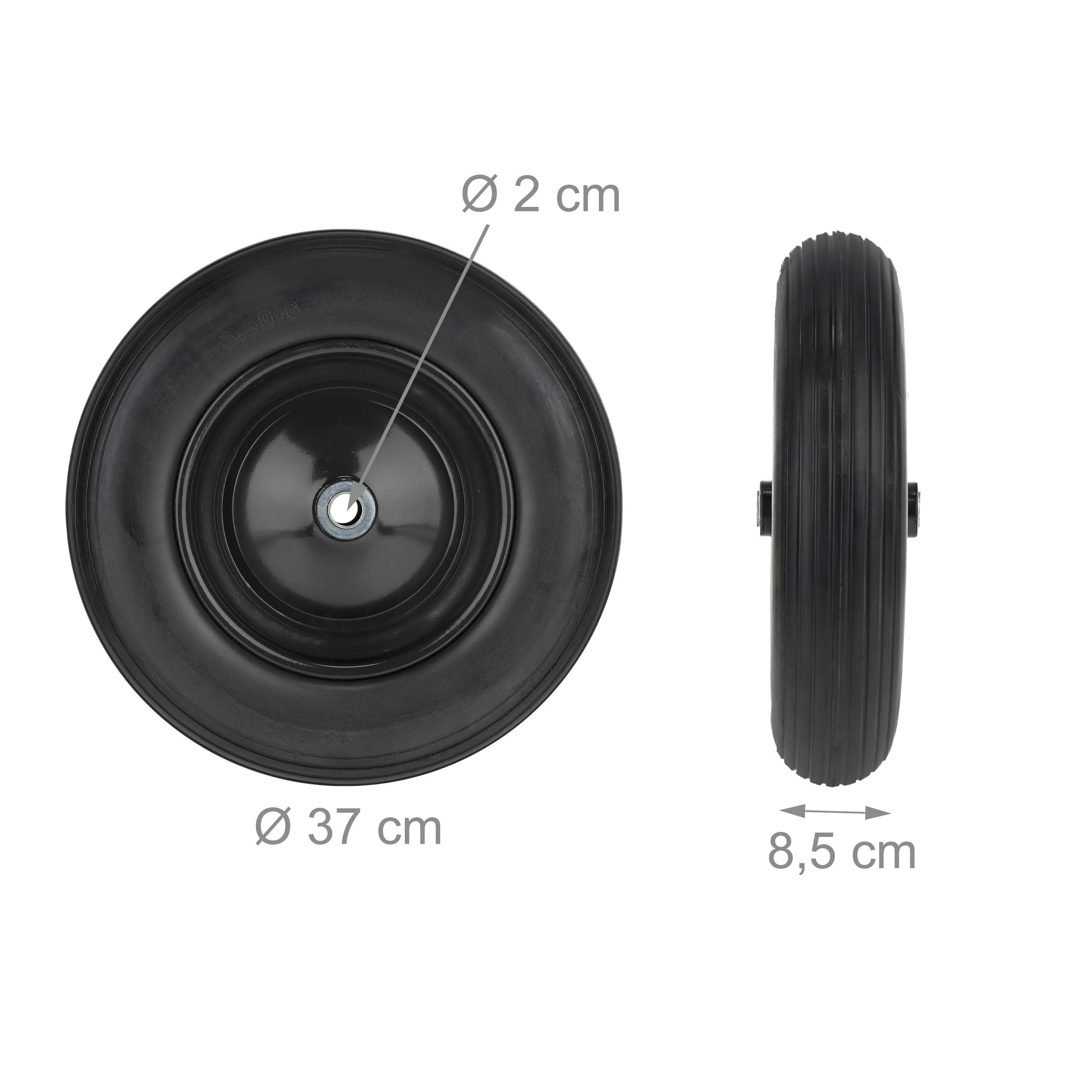 Relaxdays Rueda Carretilla 3.50-8, Neumático Goma con Llanta Acero, hasta 100 kg, Repuesto Antipinchazos, Negro