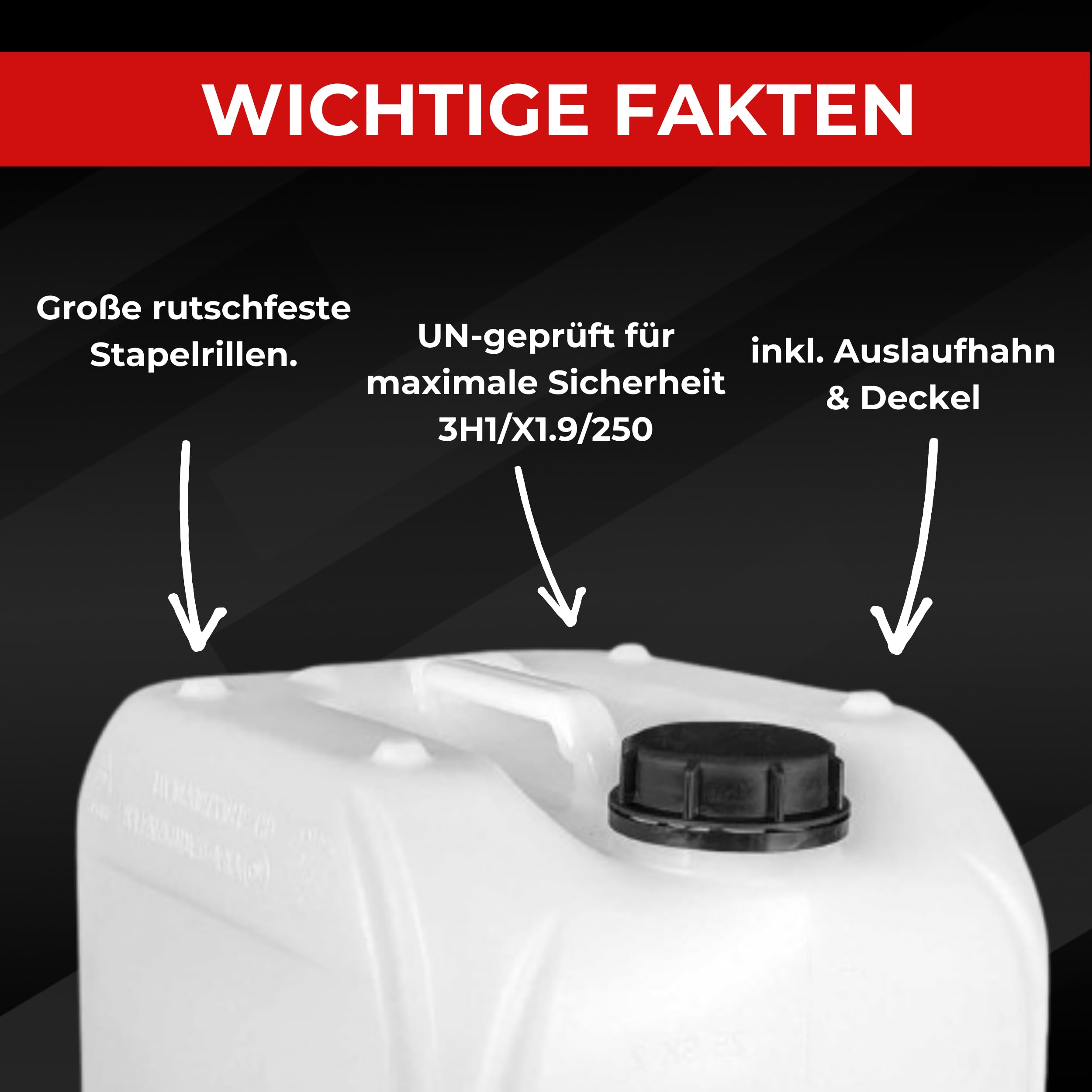 Brestol® 4X 25L Wasserkanister mit Auslaufhahn (DIN 61) | BPA-frei & lebensmittelecht | Leere Kunststoffkanister für Trinkwasser, Chemikalien, Diesel & Öl | Säurefest, geruchsneutral, ablesbare Skala