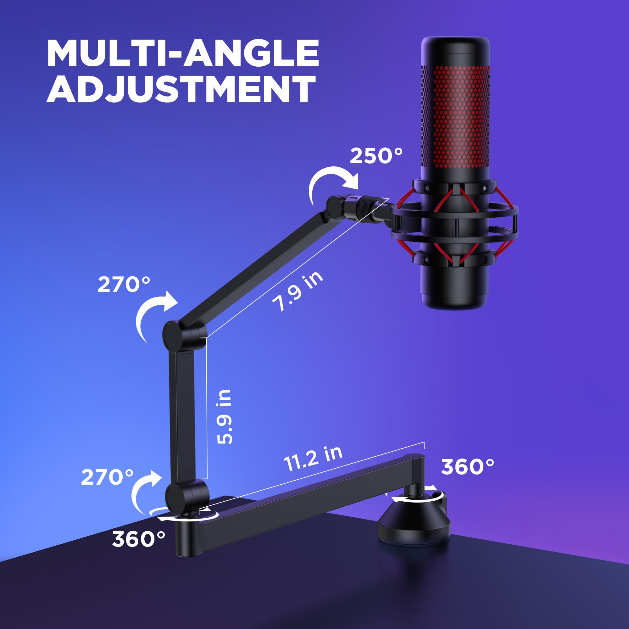 InnoGear Brazo de micrófono de perfil bajo, soporte de brazo de micrófono giratorio de 360°, brazo plegable para micrófono de escritorio con adaptador de 3/8 a 5/8 pulgadas para Fifine AM8 K669B Blue