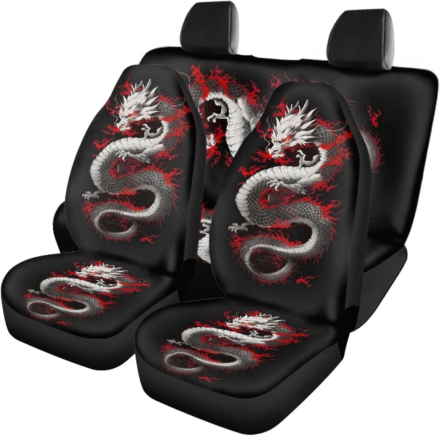 Mumeson Dragon Print Car Seat Covers 4 Piece Set Front and Rear Seat Protector Case for Mens Anti-Slip Dustproof Cars Cushion Covers Fit Most Vehicle, Cars, Sedan, Truck, SUV,Van