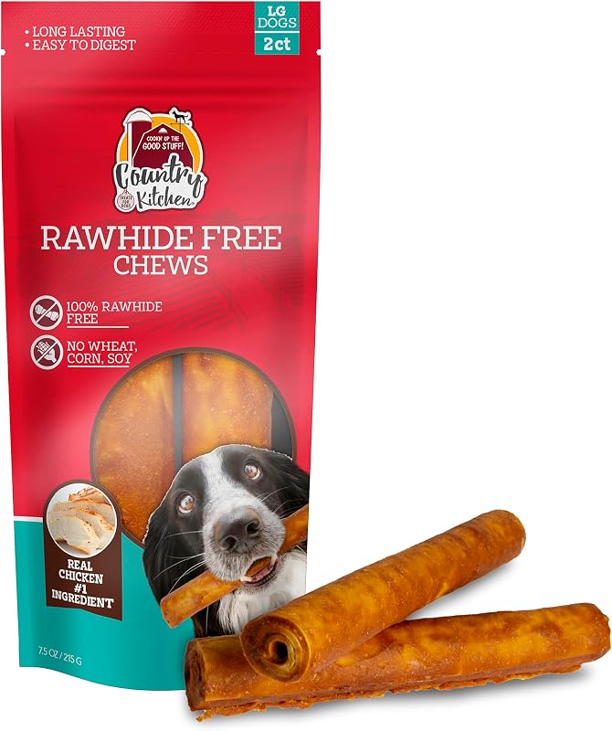 Petisco mastigável para cães grandes com frango e sem couro cru Country Kitchen – Pacote com 2