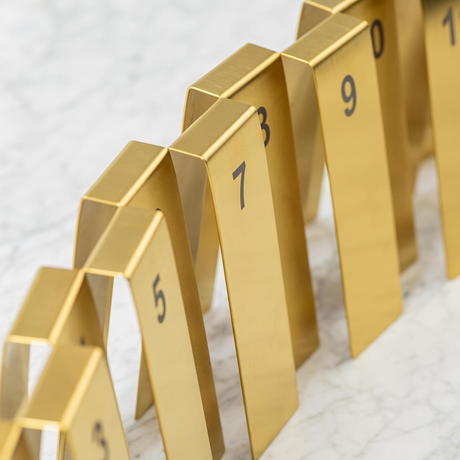 TableCraft 12794 Vertical Table Tent Number Signs, 1-25 Set, Double-Sided Stainless Steel with Gold PVD Finish, Laser Engraved, Ideal for Restaurants, Banquets, Cafes