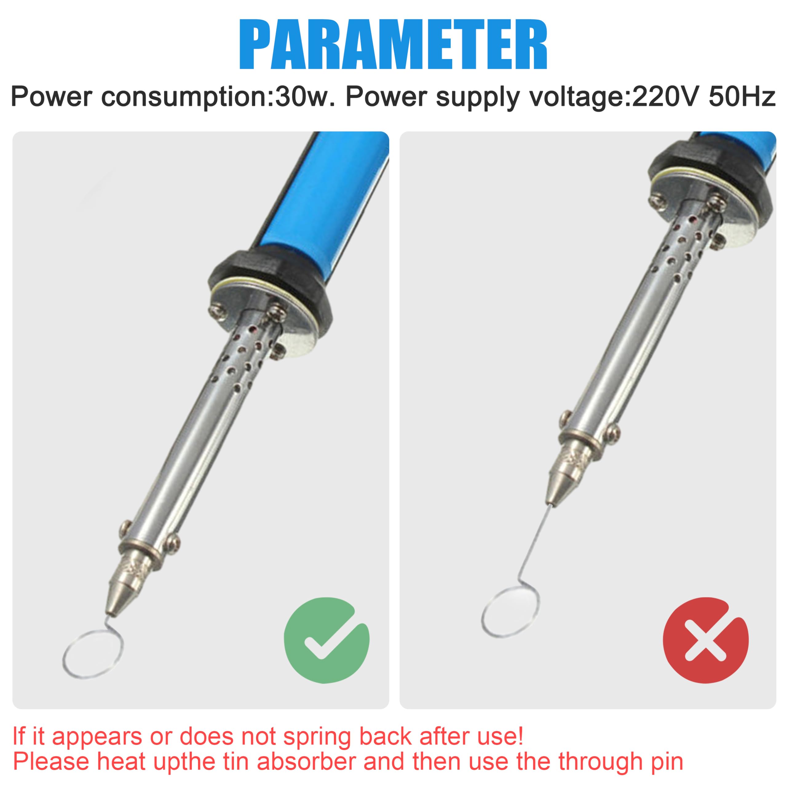 Pompe à dessouder, 30 W 220 V, kit de fer à dessouder, électrique à vide, fer à dessouder, pompe à dessouder, pompe d'aspiration avec buses à dessouder de 1 mm et 2 mm pour soudure courante