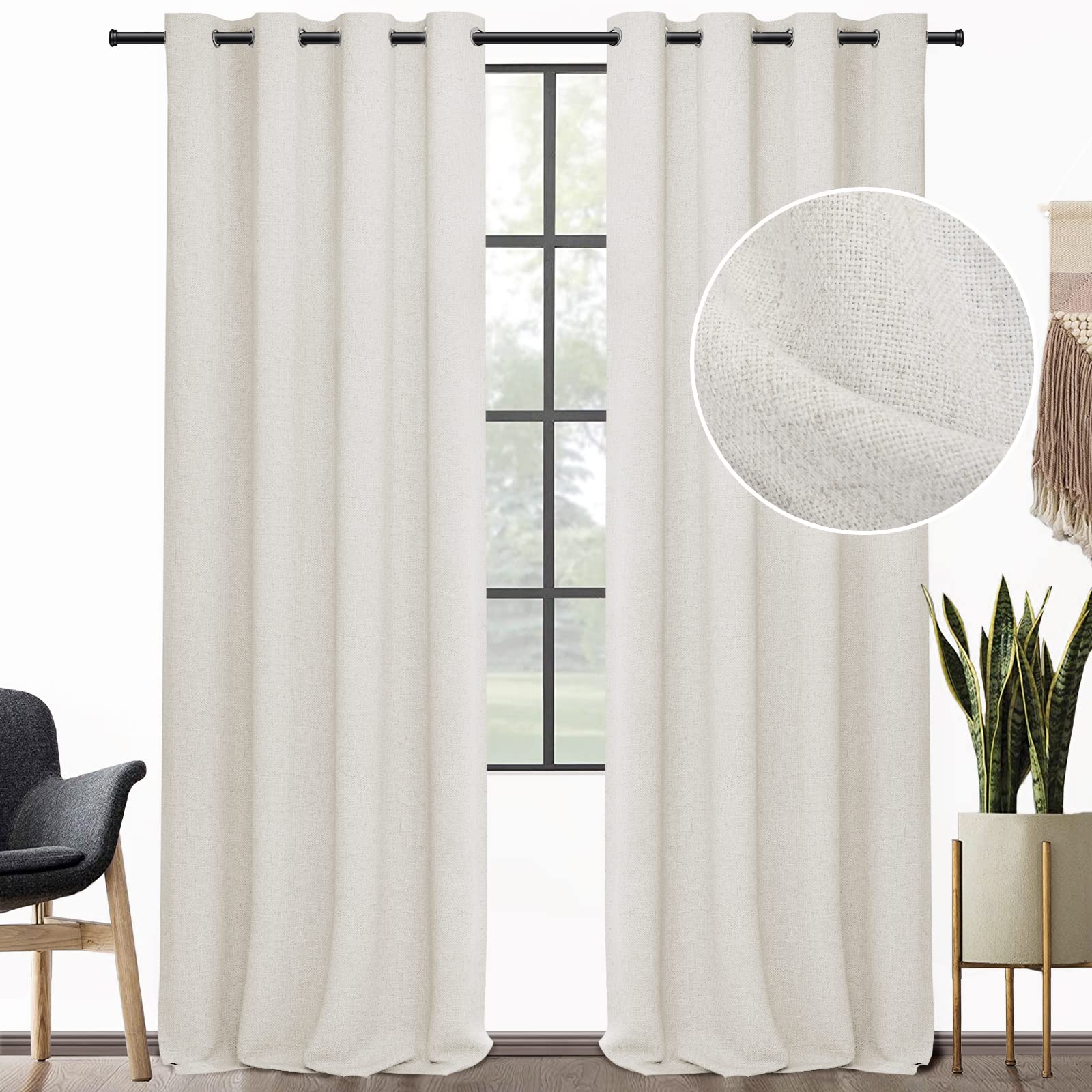 100% Blackout Curtain 84 Inch Length Block Full Light Linen Textured Blackout Curtains for Bedroom Thermal Insulated Grommet Curtains Window Treatment Curtain Panels(W50 x L84 2 Panels, Beige)
