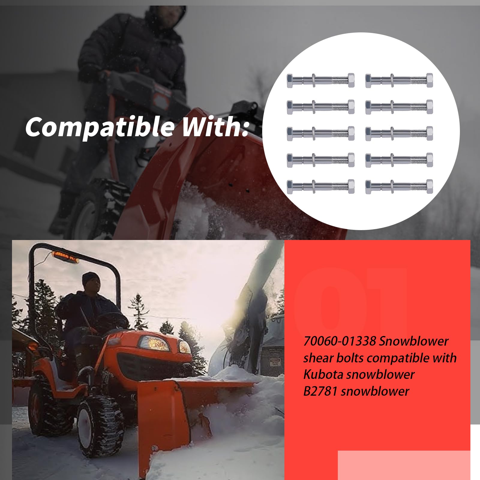 XTPTFABS (10 pièces) 70060-01337 Boulons de cisaillement 5/16" x 6-1/2" Compatible avec souffleuse à neige B2781