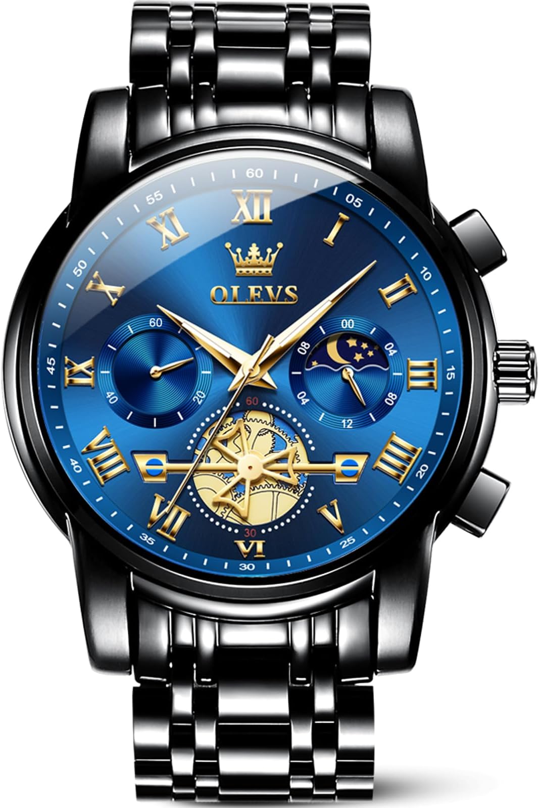 OLEVS Men Business Watches Dress Watch with Day,Green/Black/White/Blue Face,Flywheel Multifunction Luminous Men Stainless Steel Wristwatch
