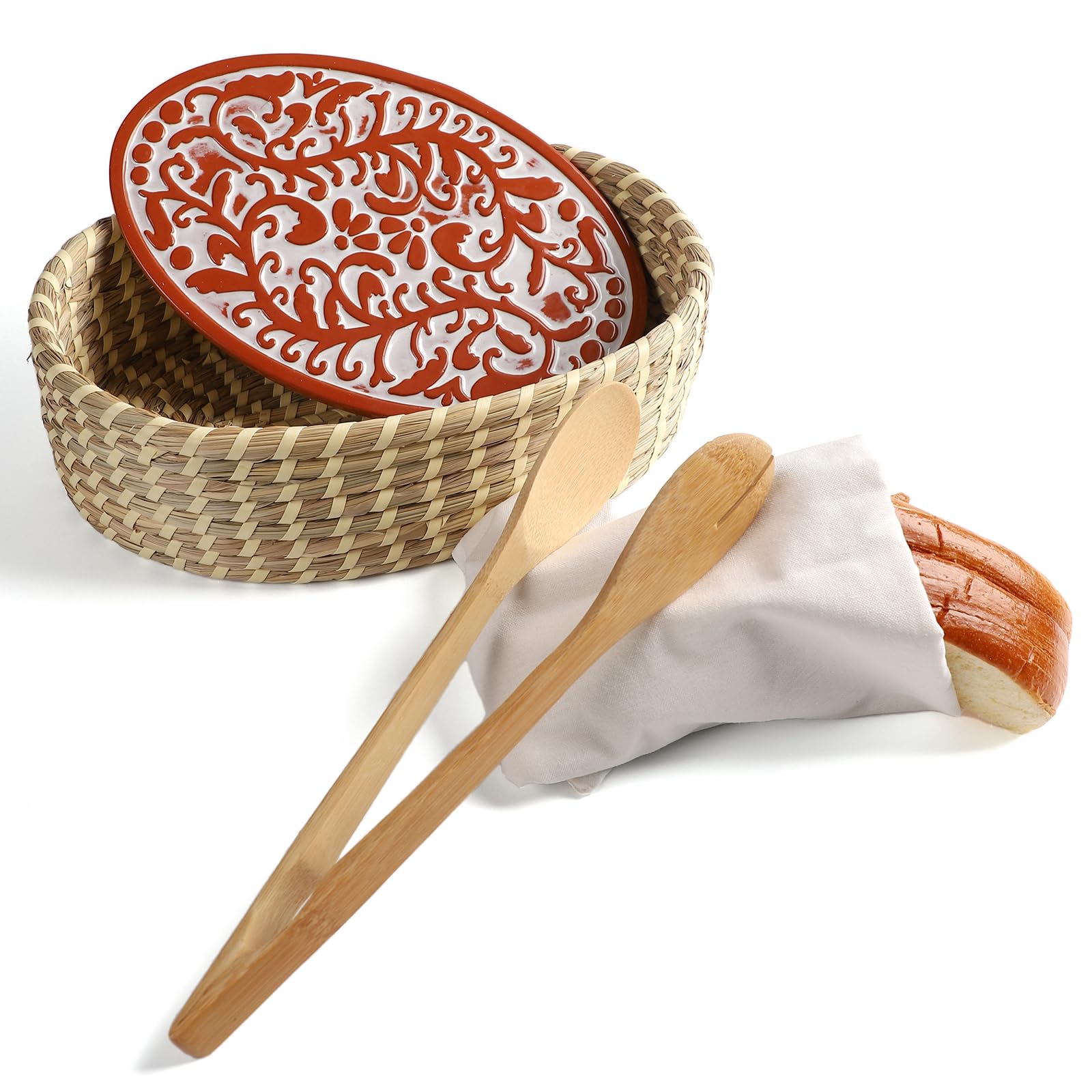 Hostess Terracotta Bread Warmer Basket with Stone Set, Serving Bread Baskets - Perfect Gifts for Sourdough Bakers and Housewarming