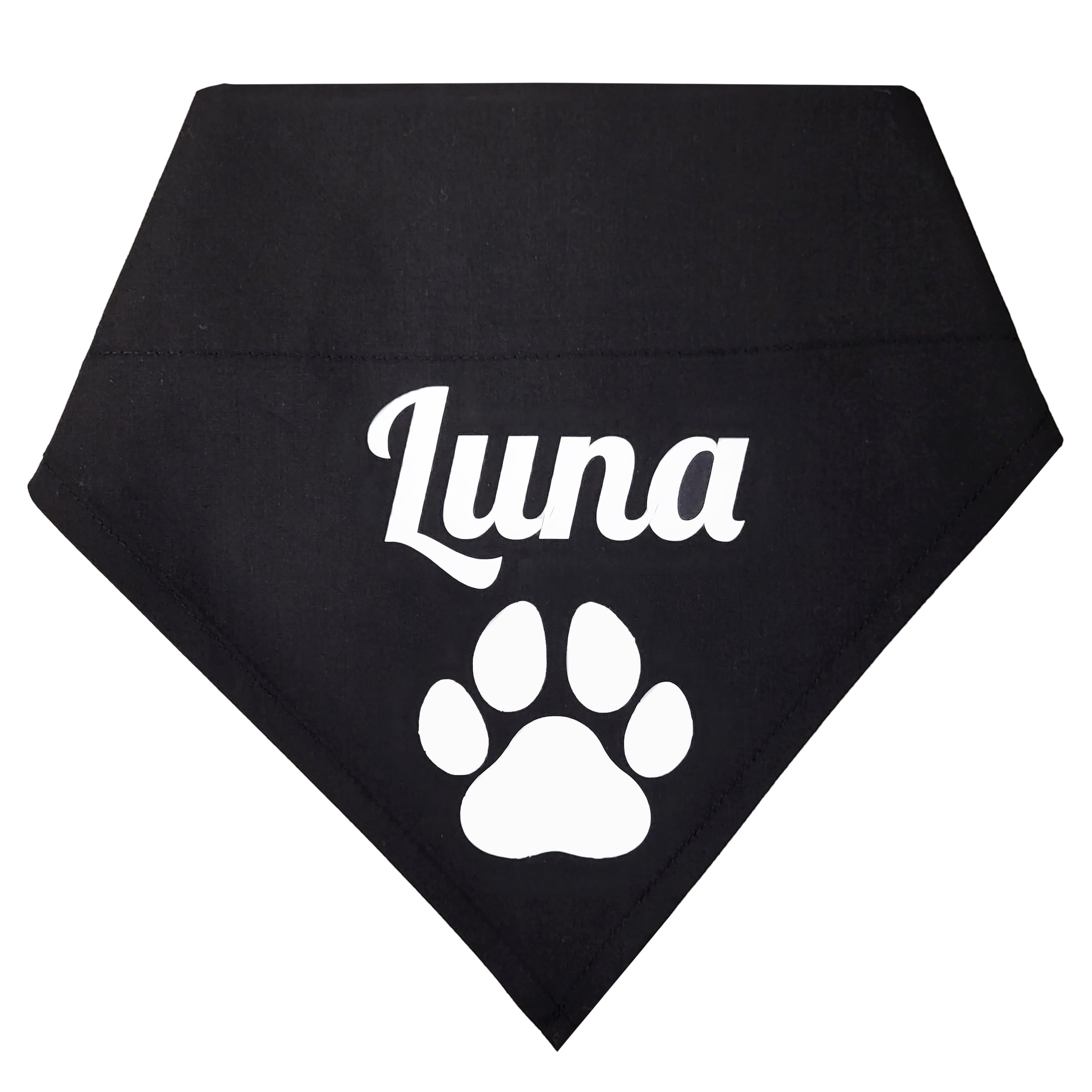 Dog Bandana Personalised with Name and Paw for any Dog Lover Customised with your own Wording (Small, Black)