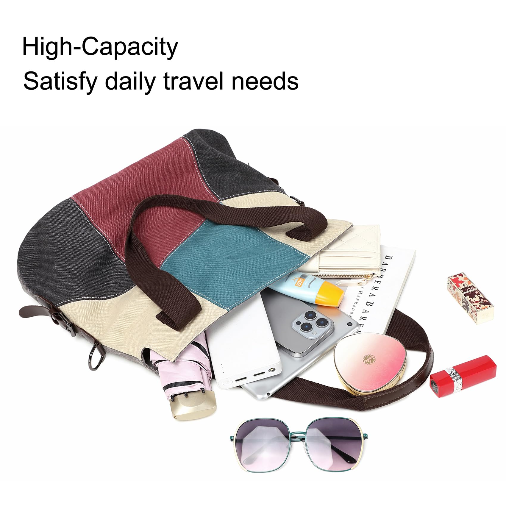 Sac à main en toile pour femme, sac à bandoulière décontracté, sac hobo rétro en toile, sac à provisions, Rouge, Medium