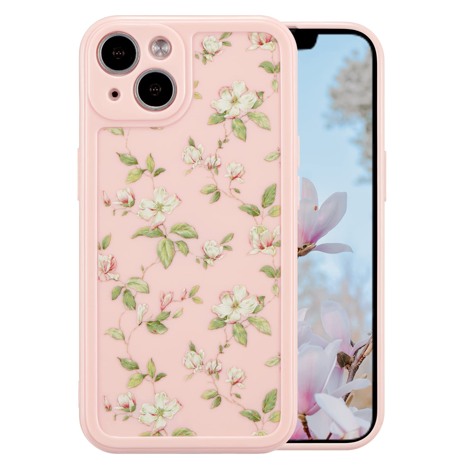 ZTOFERA Compatible with iPhone 13 Case for Girls Women, Floral Flower Pattern Design Silicone Case, Slim Shockproof TPU Protective Bumper Case Cover