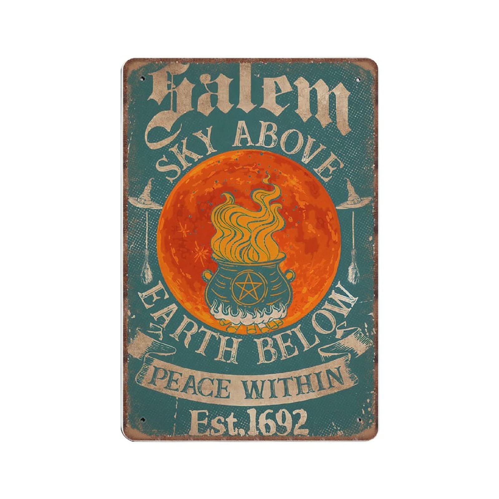 Daiercy Material_tin 7 Salem Sky Above Earth Below Peace Within Witch Tin Signs, Witchcraft Witch Art, Witch Gift Funny Vintage Metal Sign Pub Bar Kitchen Garden Bathroom Home Decor, 140X200 Mm