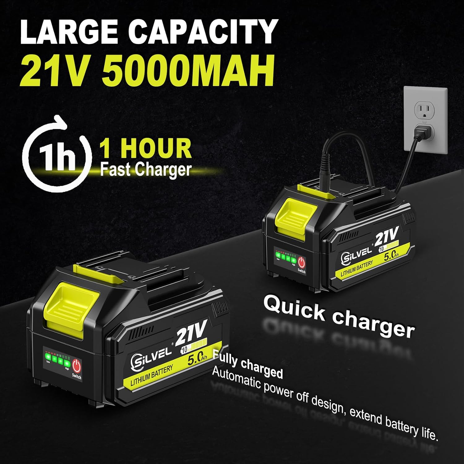 SILVEL 21V Cordless Nail Gun, 2-in-1 Electric Brad Nailer Stapler Gun with 2 * 5.0Ah Battery Powered, 1000pcs Nails, 18GA Staples,for Woodworking, Home Improvement, Carpentry, DIY Project Green