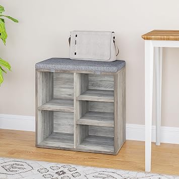 coucheta 20inches Grey Shoe Change Stool with Cushioned Seat,Shoe Changing Bench with Organizer for Entryway, Living Room Grey, 20inches