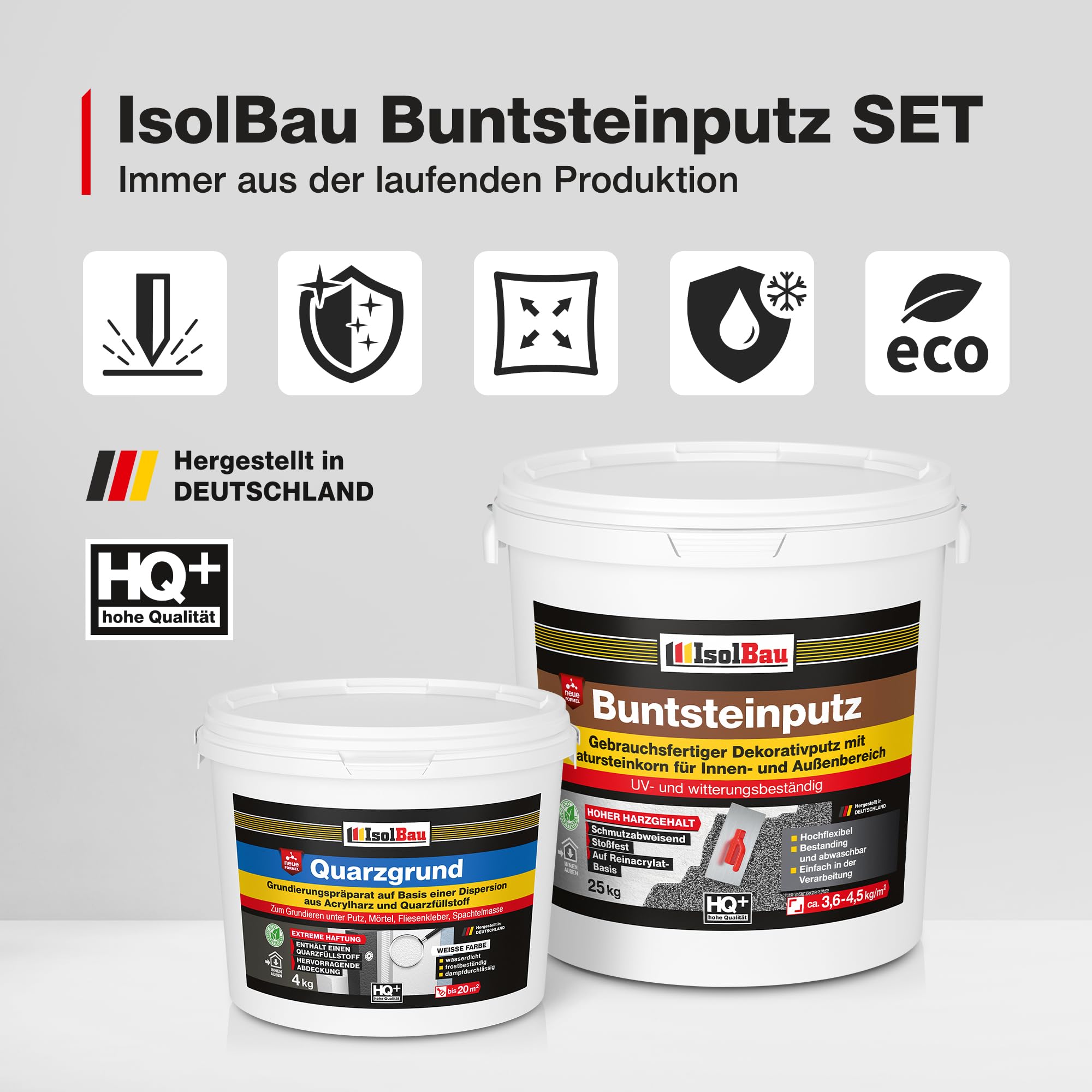 Isolbau - Buntsteinputz für Außen und Innen (Weiß, Grau, Schwarz) 25 kg - BP30 Mosaikputz Dekorationsputz Frostsicher, Wasserfest, Stoßfest - mit Quarzgrund 4 kg