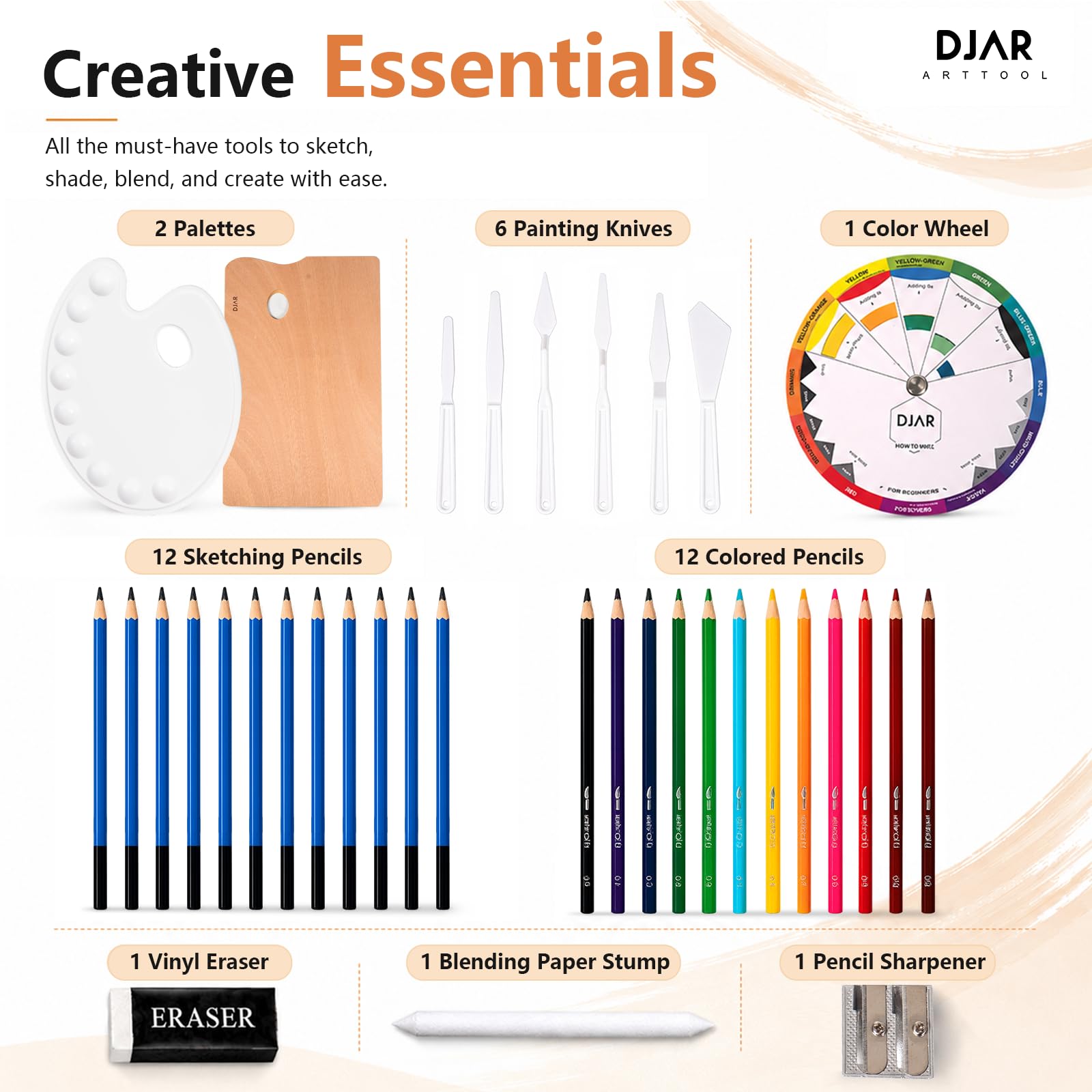 DJAR Set di Pittura Completo 174 pz con Cavalletto da Tavolo, Kit Definitivo Acrilico, Acquerello e Olio, 96 Colori per Principianti, Professionisti e Artisti