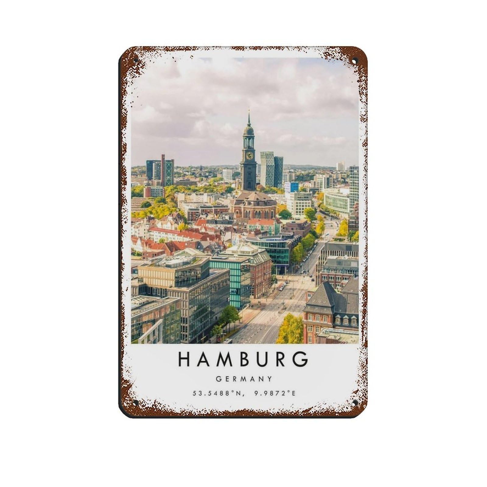 Hamburg Travel, Hamburg Poster Retro Poster Metal Tin Sign Chic Art Retro Iron Painting Bar People Cave Cafe Family Garage Poster Wall Decoration 8x12inch(20x30cm)