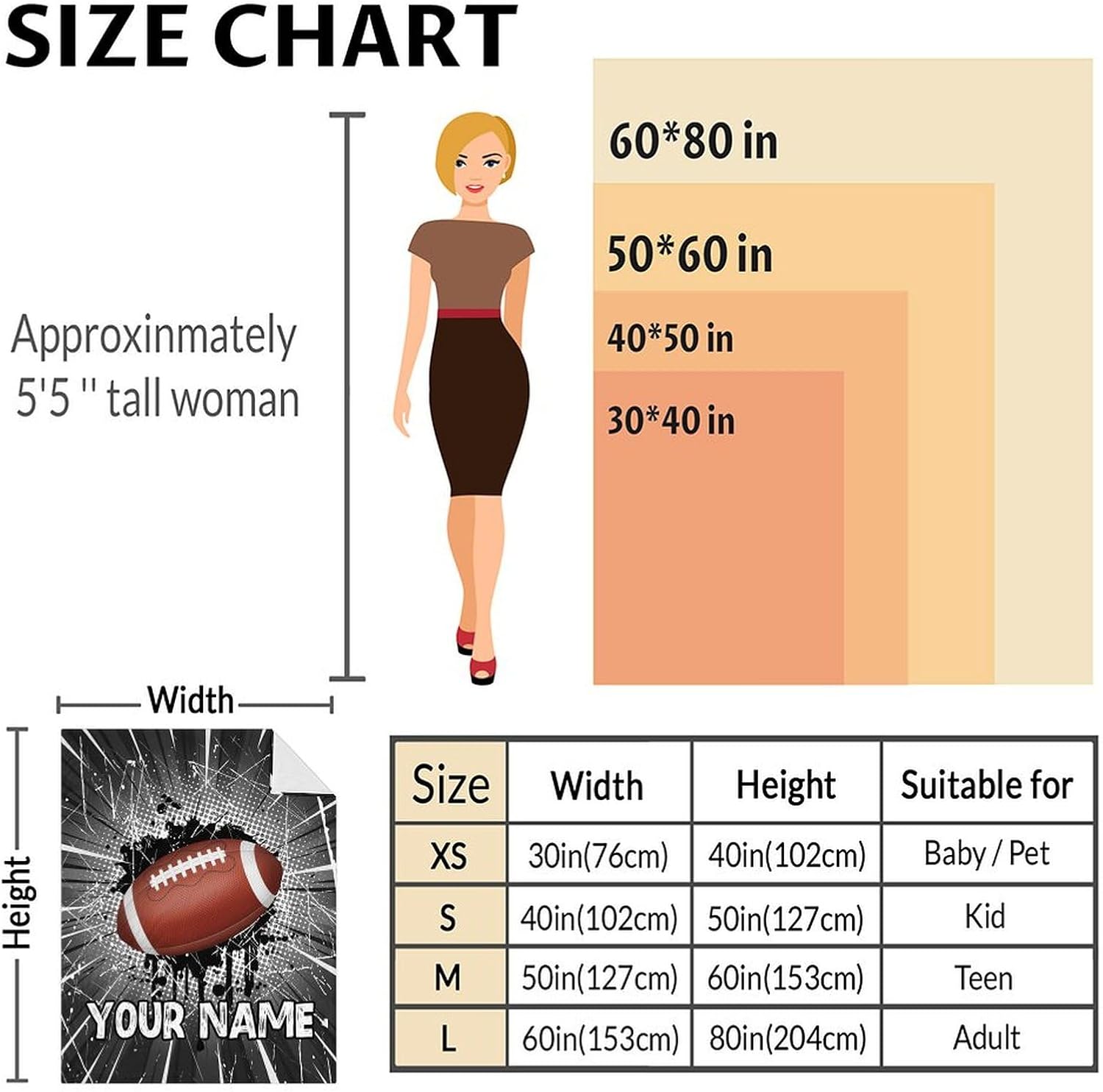 Personalized Football Blanket Gifts - 60x80 Inches Sports Throw Blanket for Football Lover Football Players Team Boys Men - Black Print Soft Fuzzy Blankets for Couch Sofa Bed - Football Bedding