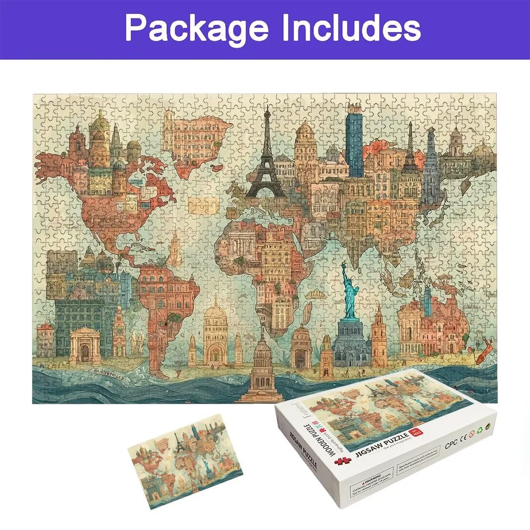 Puzzle 3000 Piezas Mapa, Puzzle Viajar para Adultos, un Rompecabezas Desafiante para Adultos, Rompecabezas Madera para Toda la Familia, Puzzles con Caja para Decoracion Hogar, Regalo Mujer, -7700