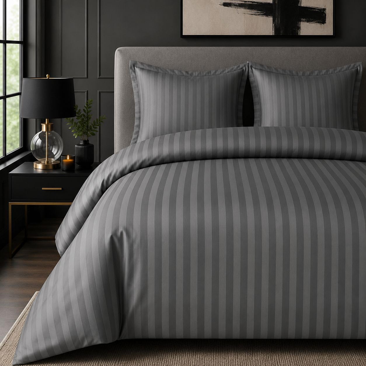 Casabella Satin Stripe Single Grey Duvet - Grey