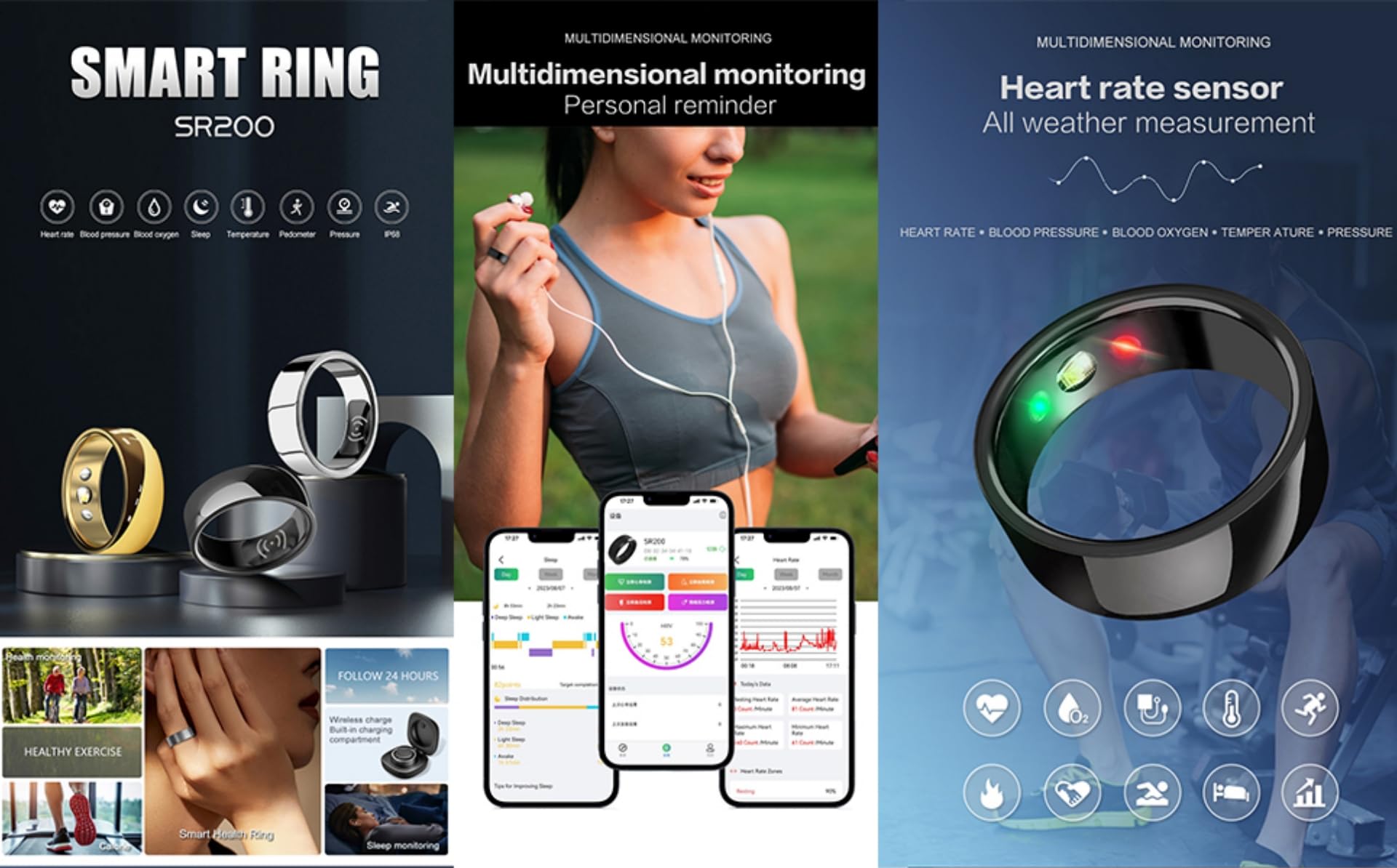 Anelli Intelligenti da Uomo e da Donna, Anelli Sportivi, Anelli per Il monitoraggio della Salute, Anelli Impermeabili per Il monitoraggio della frequenza cardiaca, pedometri