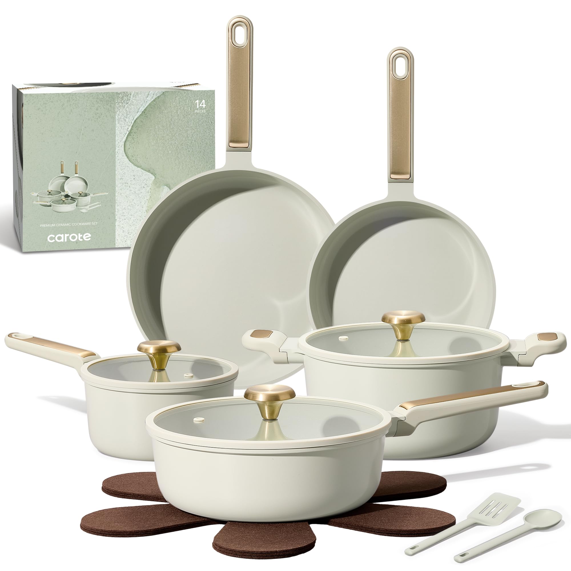 CAROTE Ceramic Cookware Set Nonstick, 14pcs