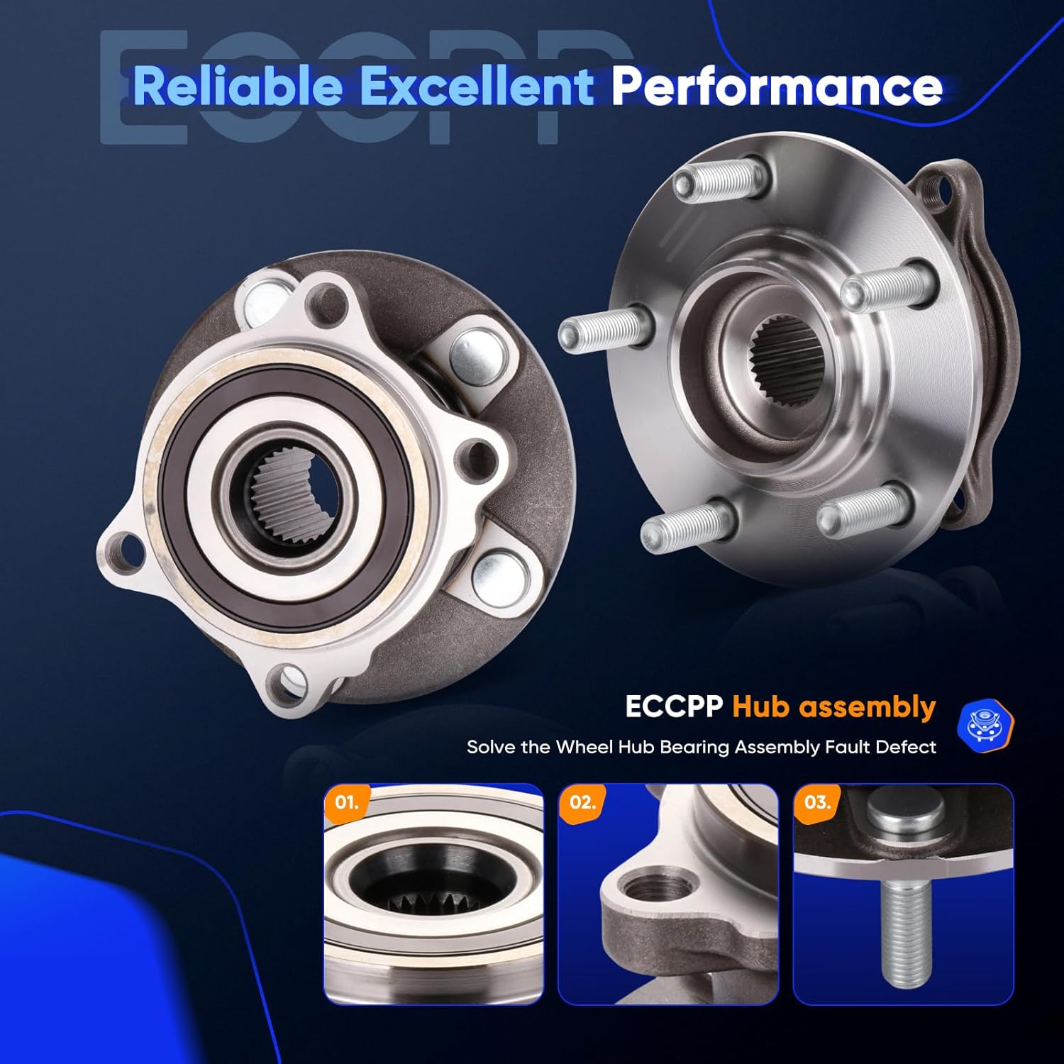 ECCPP Wheel Hub and Bearing Assembly Rear 512382 fit for Mitsubishi Lancer 2008-2015, 2007-2012 for Outlander Sport 2011 RVR, 5 Lugs Wheel Bearing Hubs with ABS 2pcs