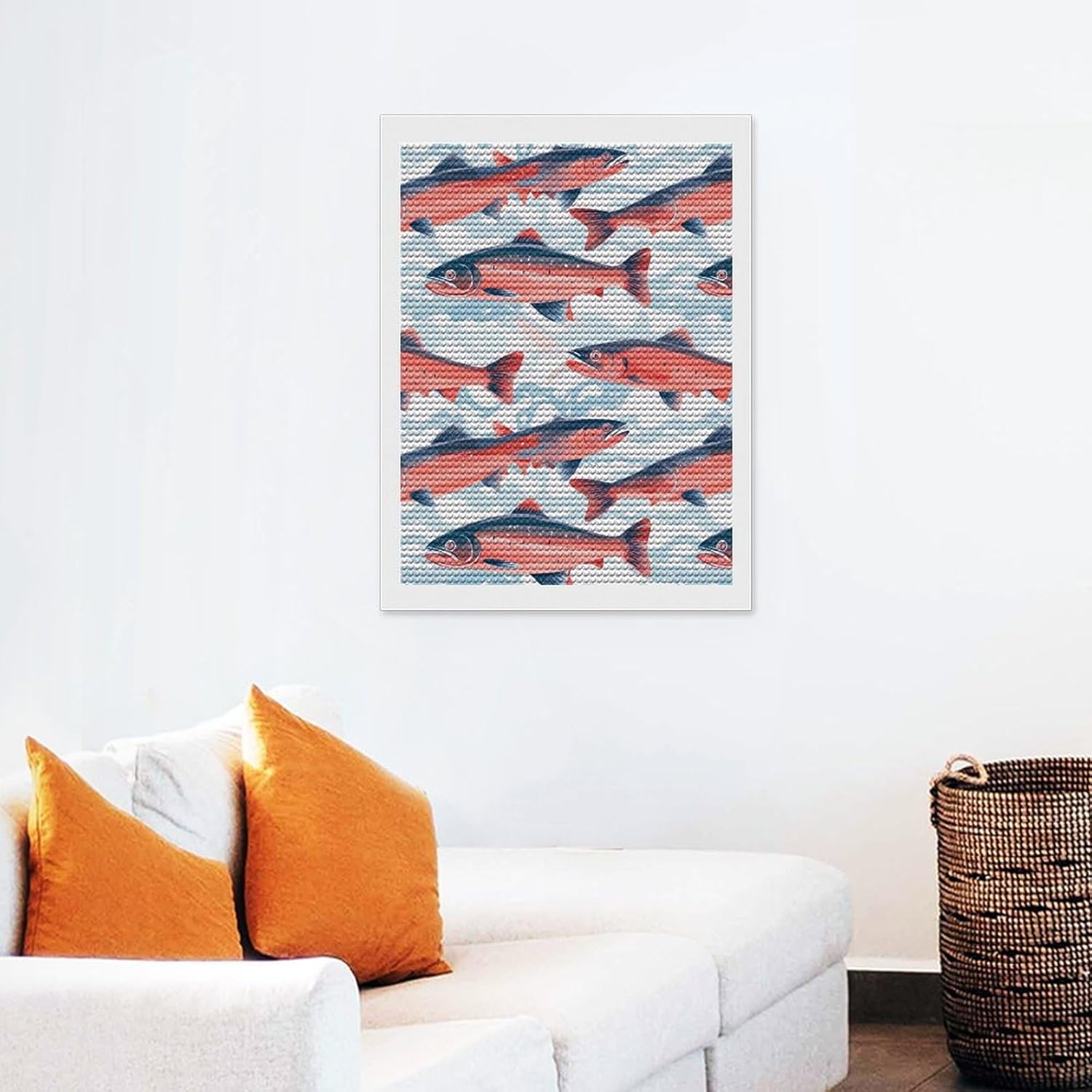 Alaska Wild Salmon Fish Custom Diamond Art Kits for Adults Round Full Drill Picture for Home Decoration