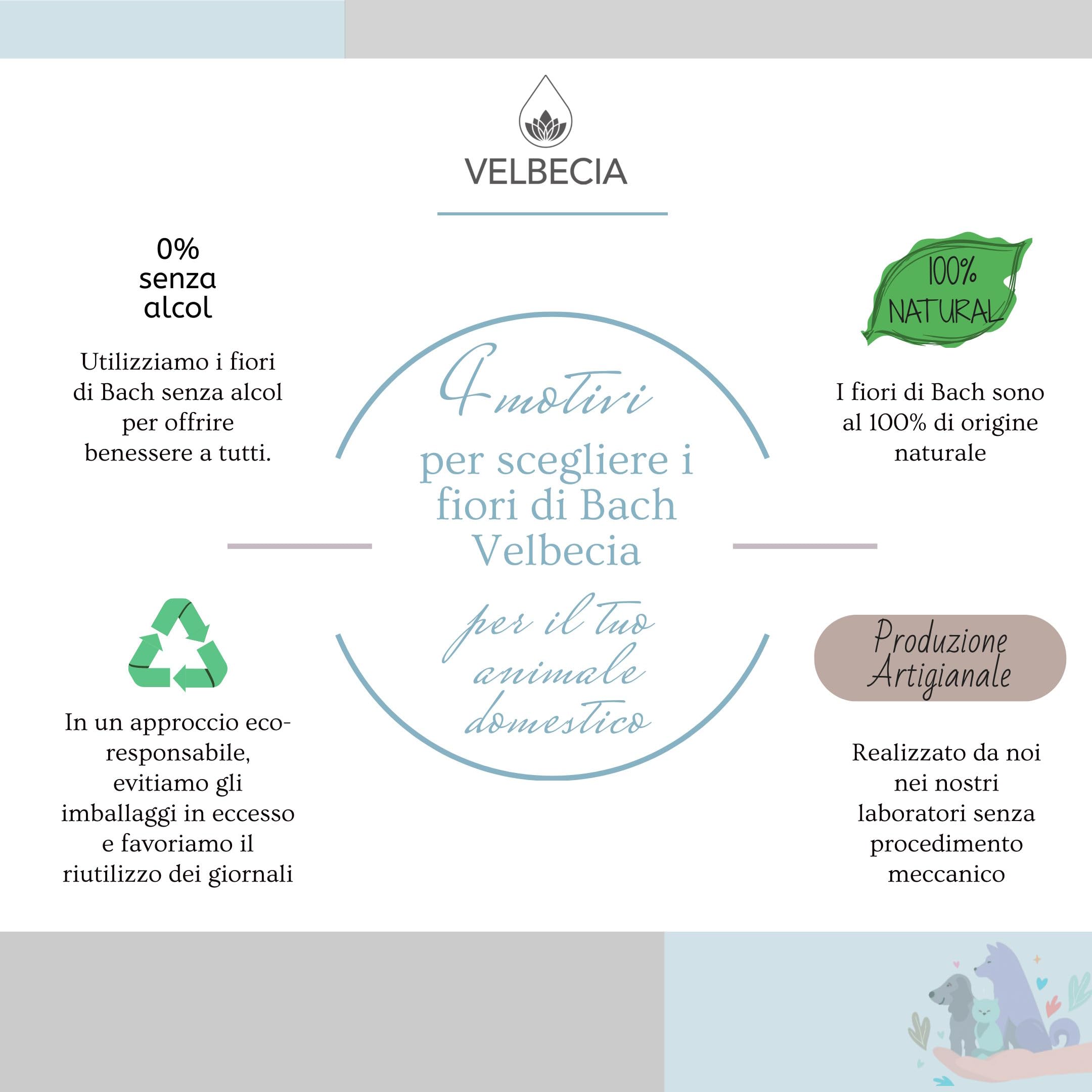 Velbecia® - Fiori Dr Bach Stressato animale 30 ml +1 GRATIS - SENZA ALCOL - Lenisce e calma il tuo animale