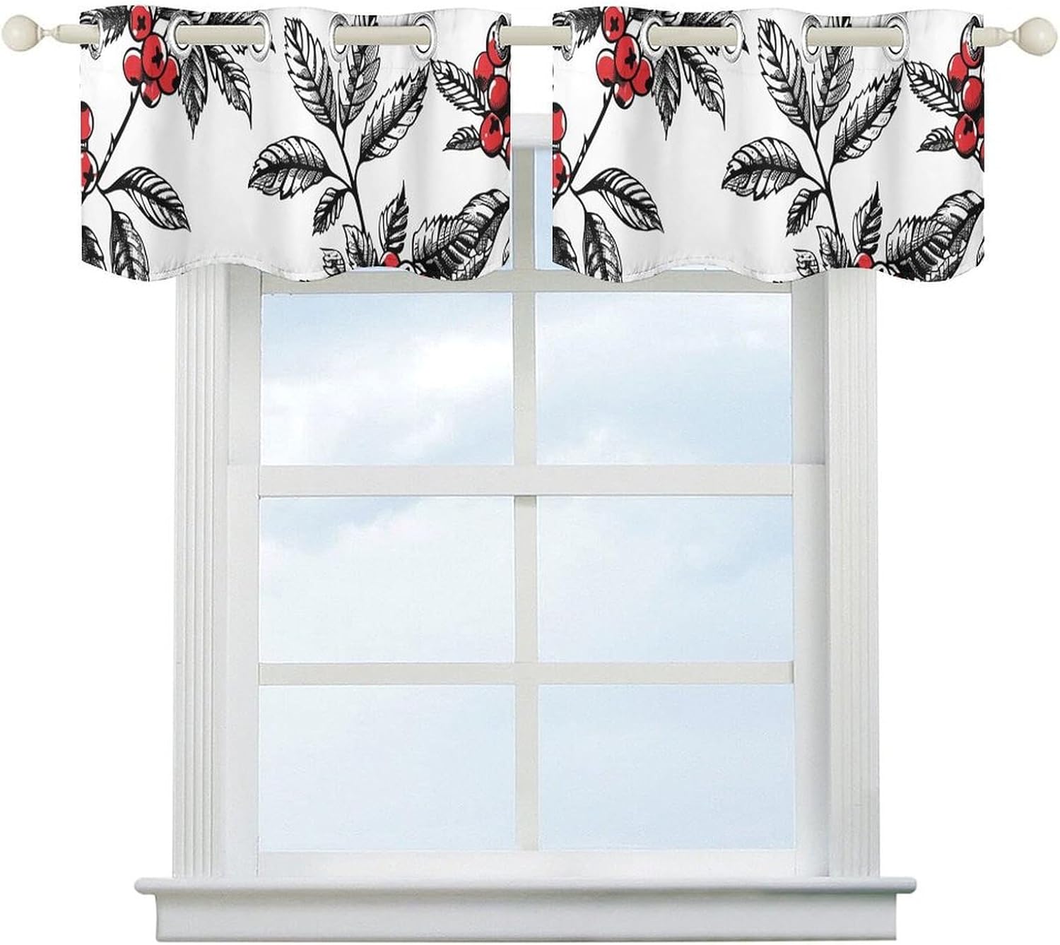 Ink Painting Style Valance for Windows, 2 Pack Kitchen Curtains Modern Home Decor, Soft Blackout Window Curtains for Living Room & Bedroom, 18 X 52 Inch