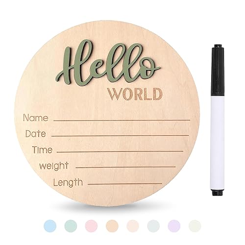 Baby Announcement Sign with Pen, 5.9 Inch Wooden Hello World