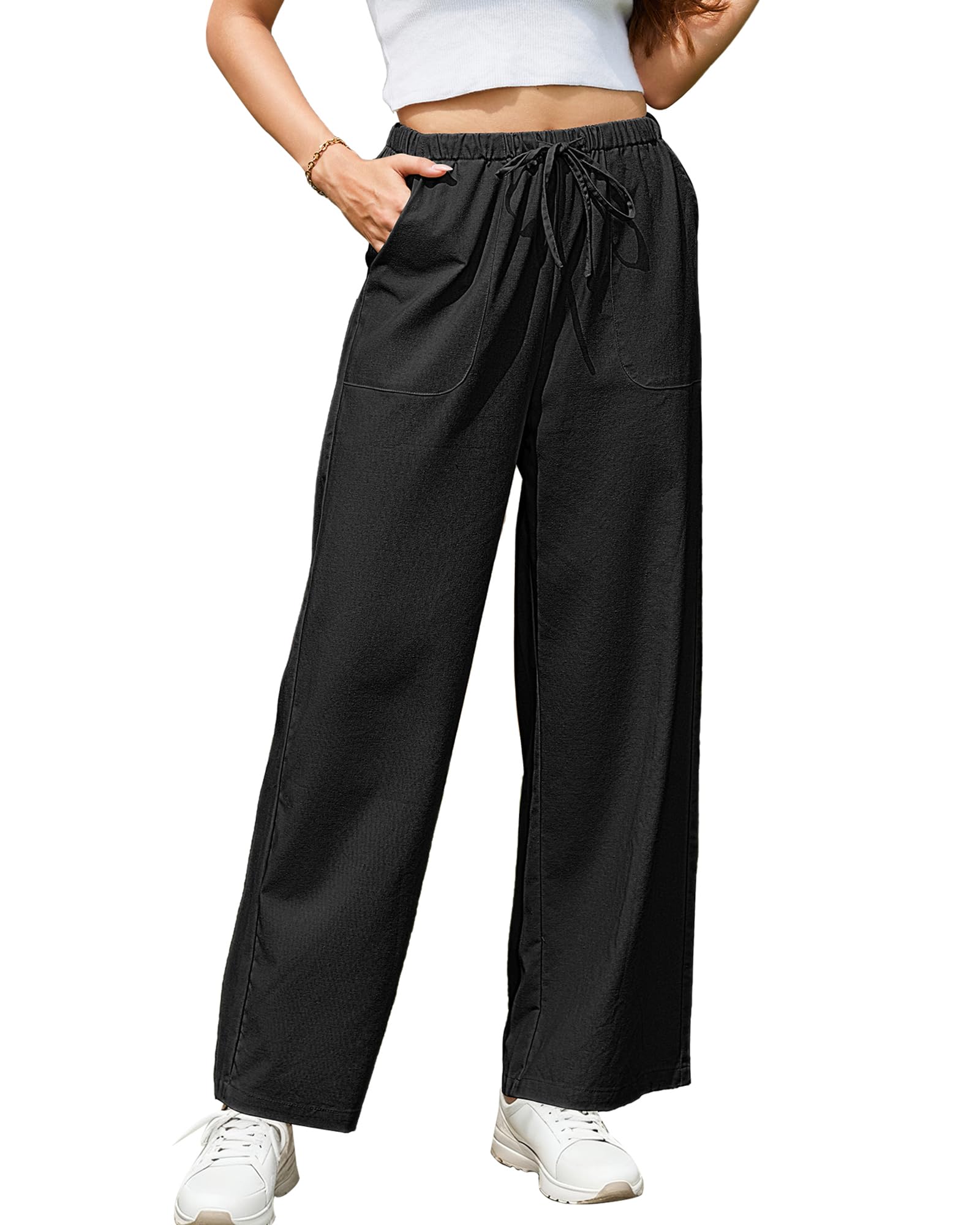 Bsubseach Womens Casual Pants Wide Leg Pants Elastic Waist Slacks with Pockets Lounge Fall Outfits
