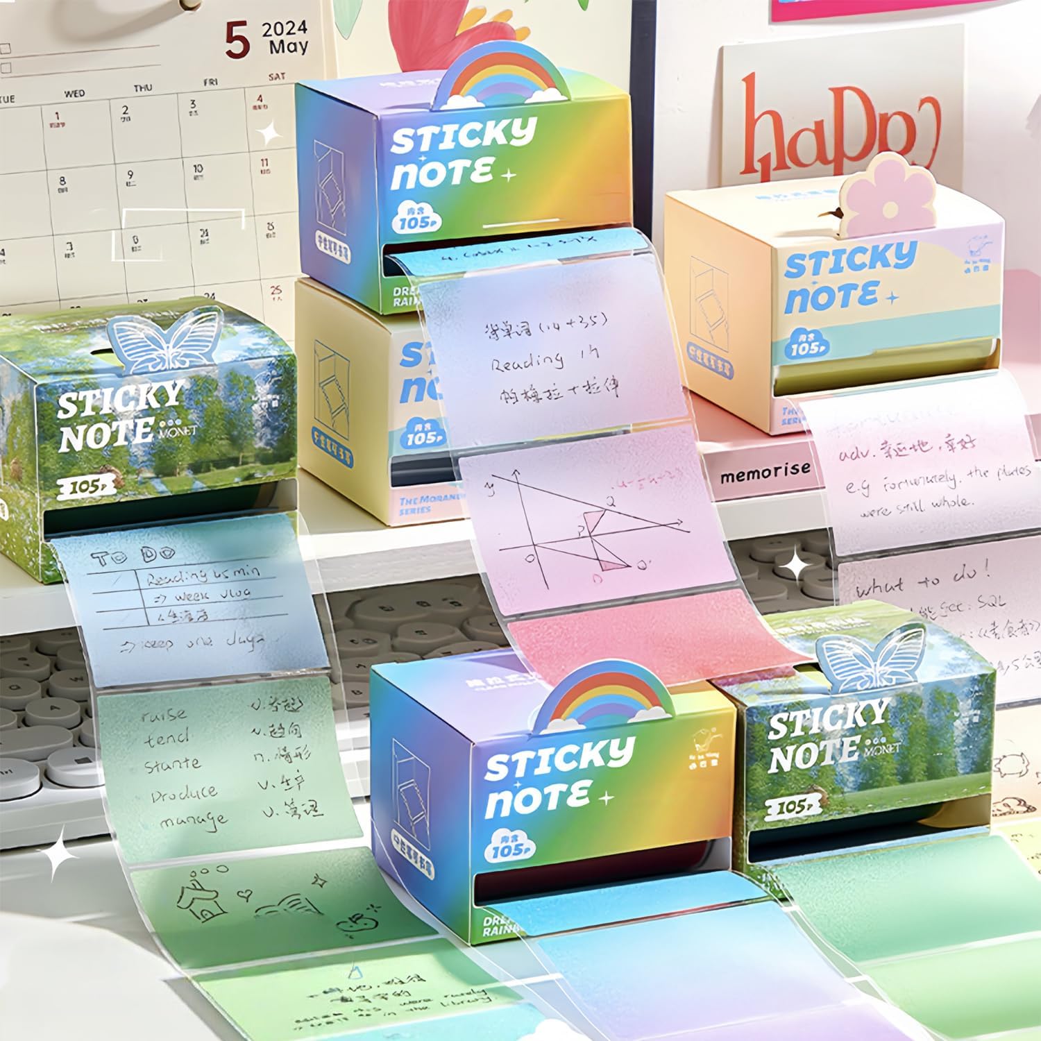 Cute Monster Sticky Note,Rainbow Transparent Roll,Scenery memo pad,Gift image 2