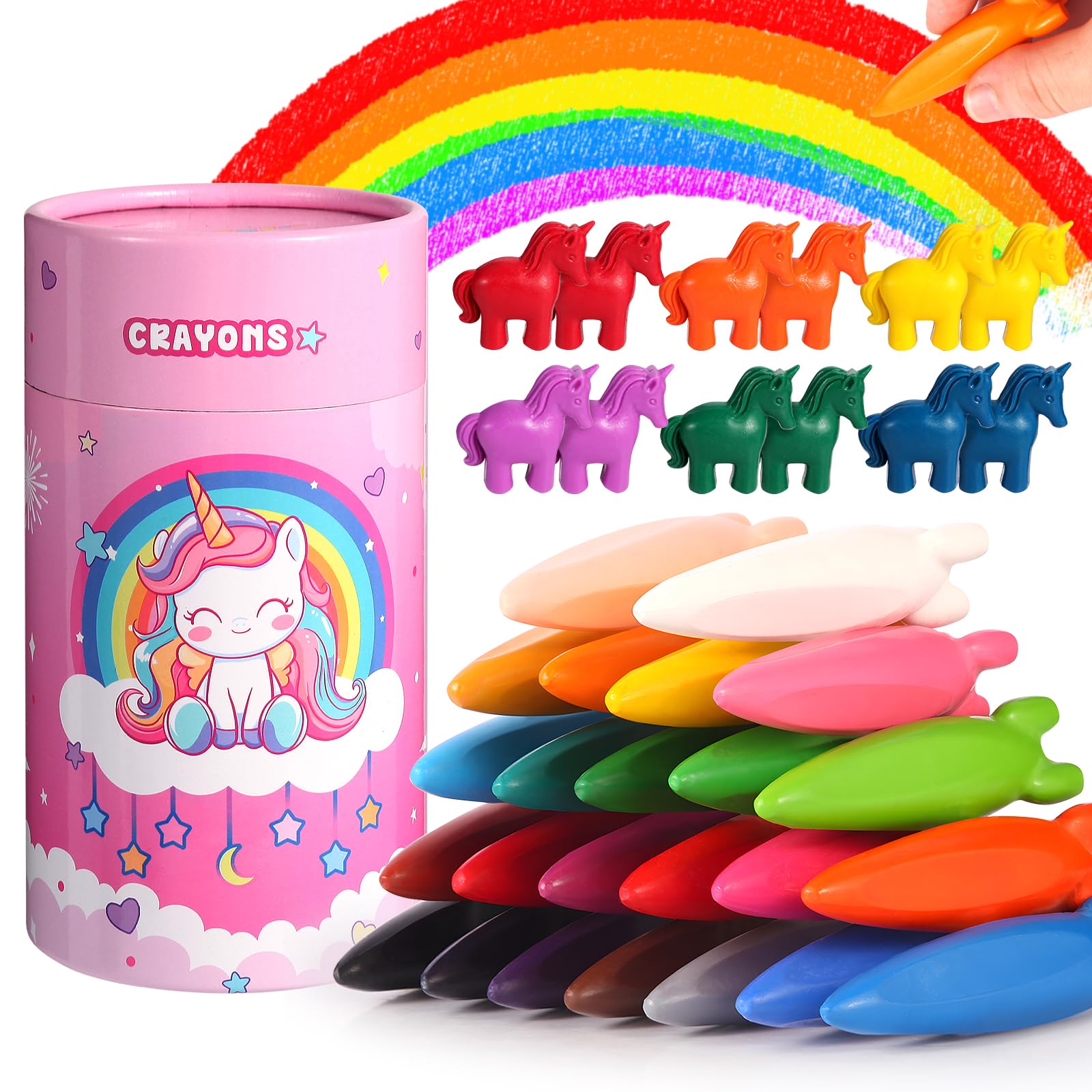 JYPS Crayons for Toddlers, 36 PCS Non Toxic Washable Crayons for Kids Ages 2-4, with Pen Holder, Art Supplies Drawing Coloring Crayon Set, Unicorn Gift for Girls, Back to School