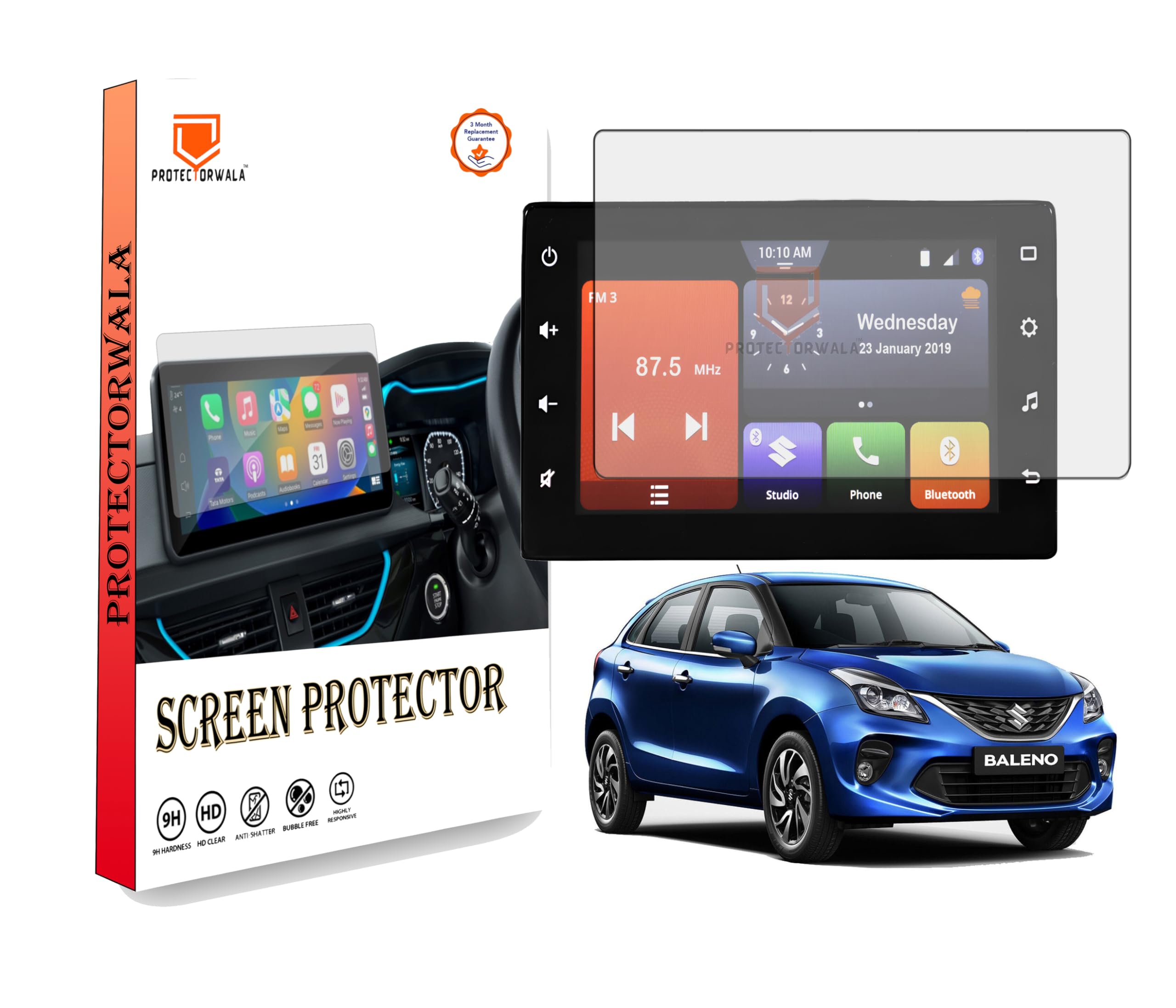 Protectorwala Compatible For MARUTI SUZUKI FRONX Delta Delta plus Zeta 7 Inch Infotainment System Touch Screen Guard Protector Accessories (Clear)