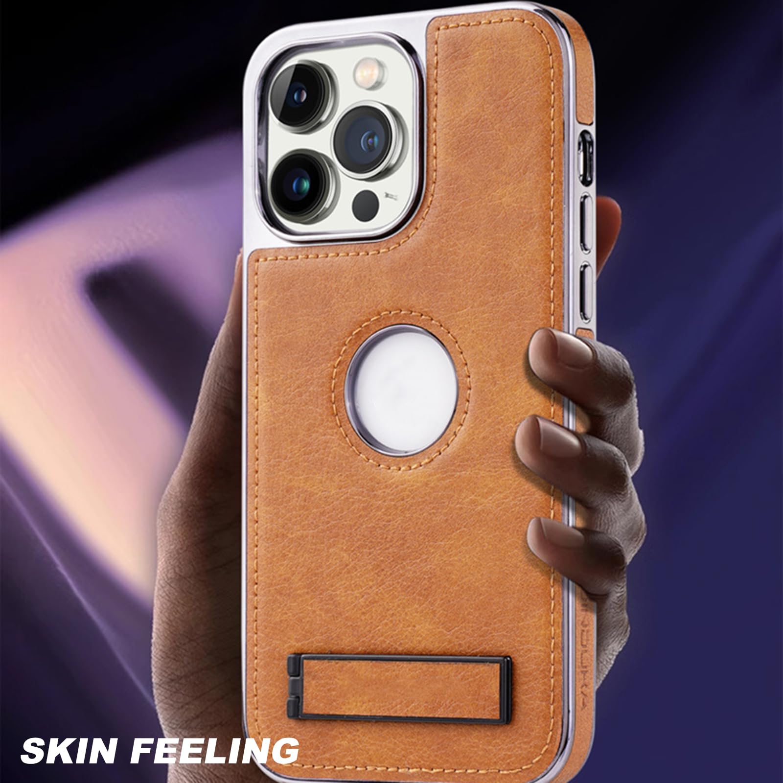 Galwanizowane etui do iPhone 16 Pro Max/16 Pro/16 Plus/16, wąskie skórzane etui z uchwytem z logo widoku, odporne na wstrząsy, etui ochronne na aparat, czarne, 16
