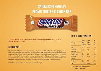 Snickers Hi Protein Peanut Butter Flavour Bar (12 x 57g) High Protein Snack with Caramel, Peanuts and Mild Chocolate - Contain 20g Protein