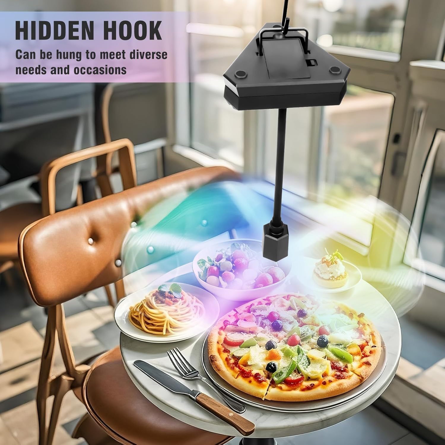 HKKDKTA 4 Pack Fly Fans for Tables, Battery Operated Table Fan Outdoor Indoor, Portable Fan with Flexible Goose-Neck and Holographic Blades for BBQ,Patio,Party