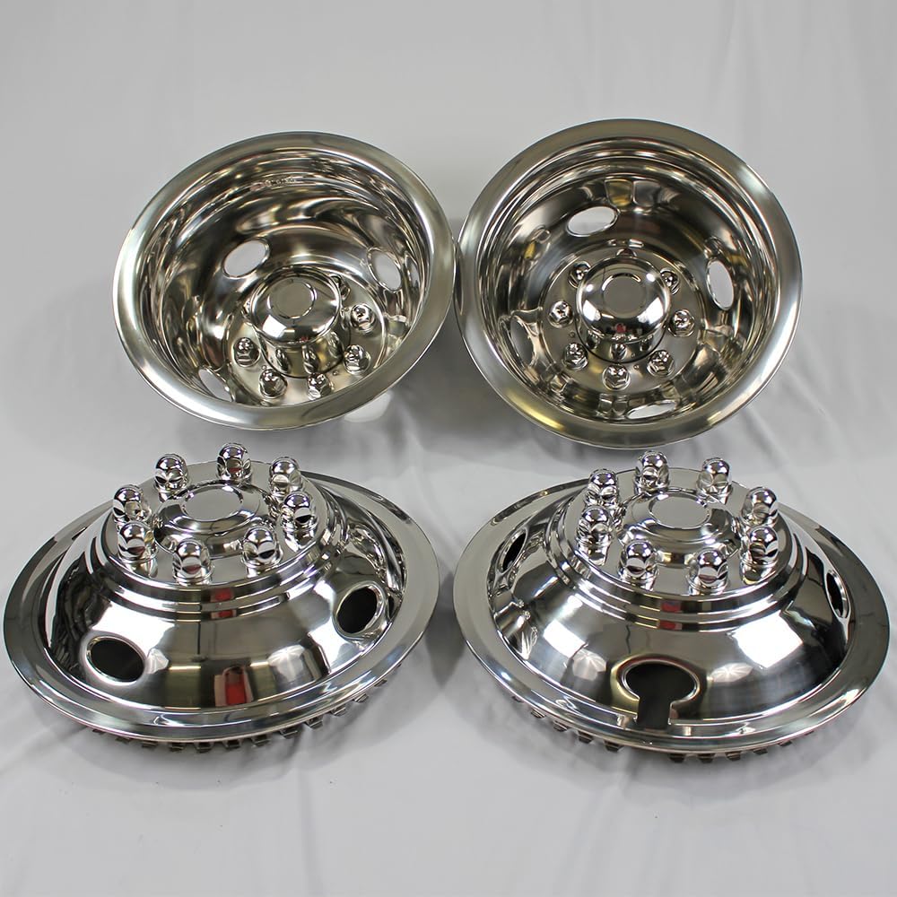 Set of Four 16" Polished Stainless Steel 8 Lug Snap-On Dually Wheel Simulators