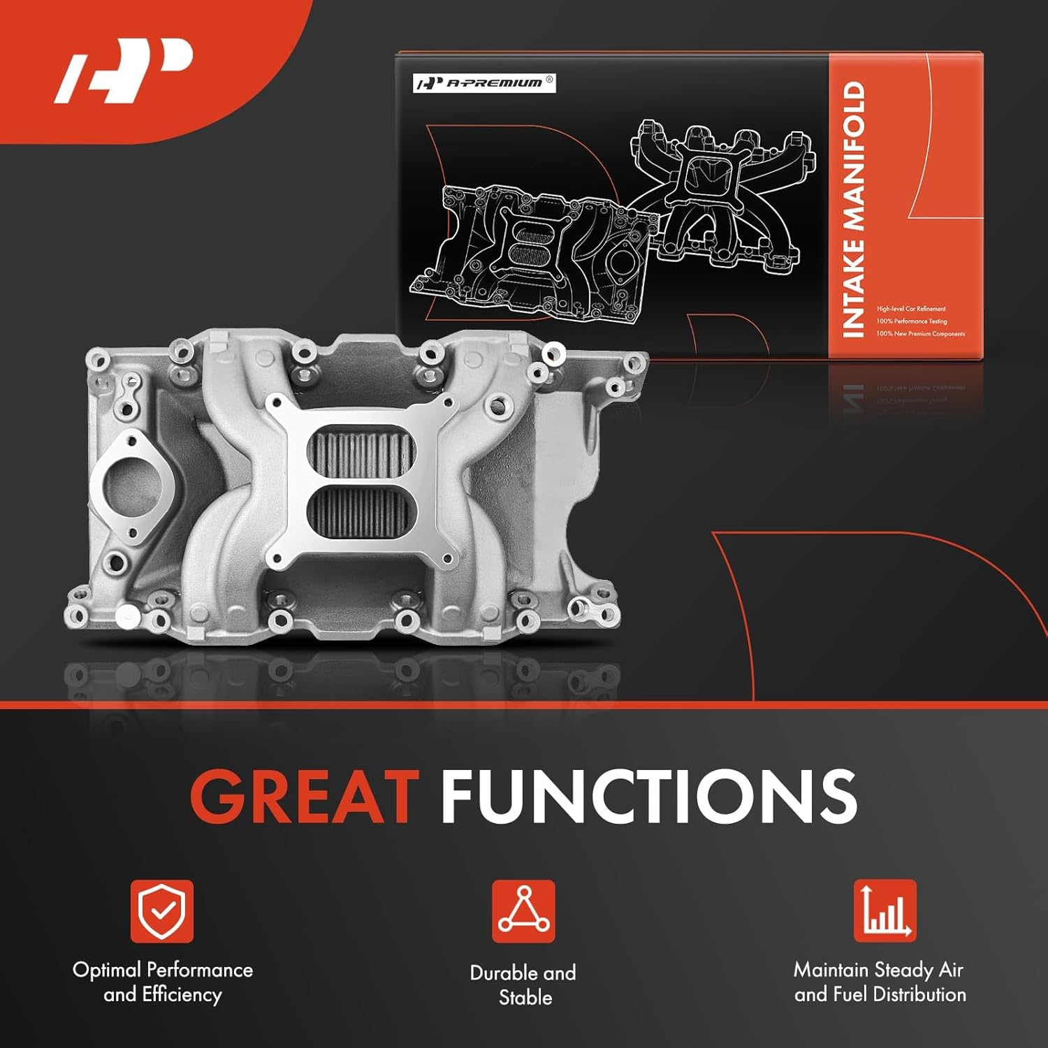 A-Premium Engine Aluminum Dual Plane Intake Manifold Compatible with Chrysler LA, Magnum, 318 340 360 8Cyl 5.2 5.9L, fits for Chrysler, Dodge, Plymouth & More Vehicles - 1967-2003, 1500-6500 RPM