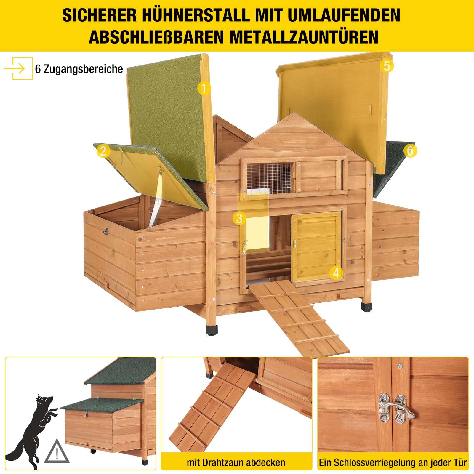 Aivituvin Hühnerstall mit Rädern – Außengerichtetes Tragbares Hühnerhaus mit Legebox und wetterfestem mobilen (Holz, L)