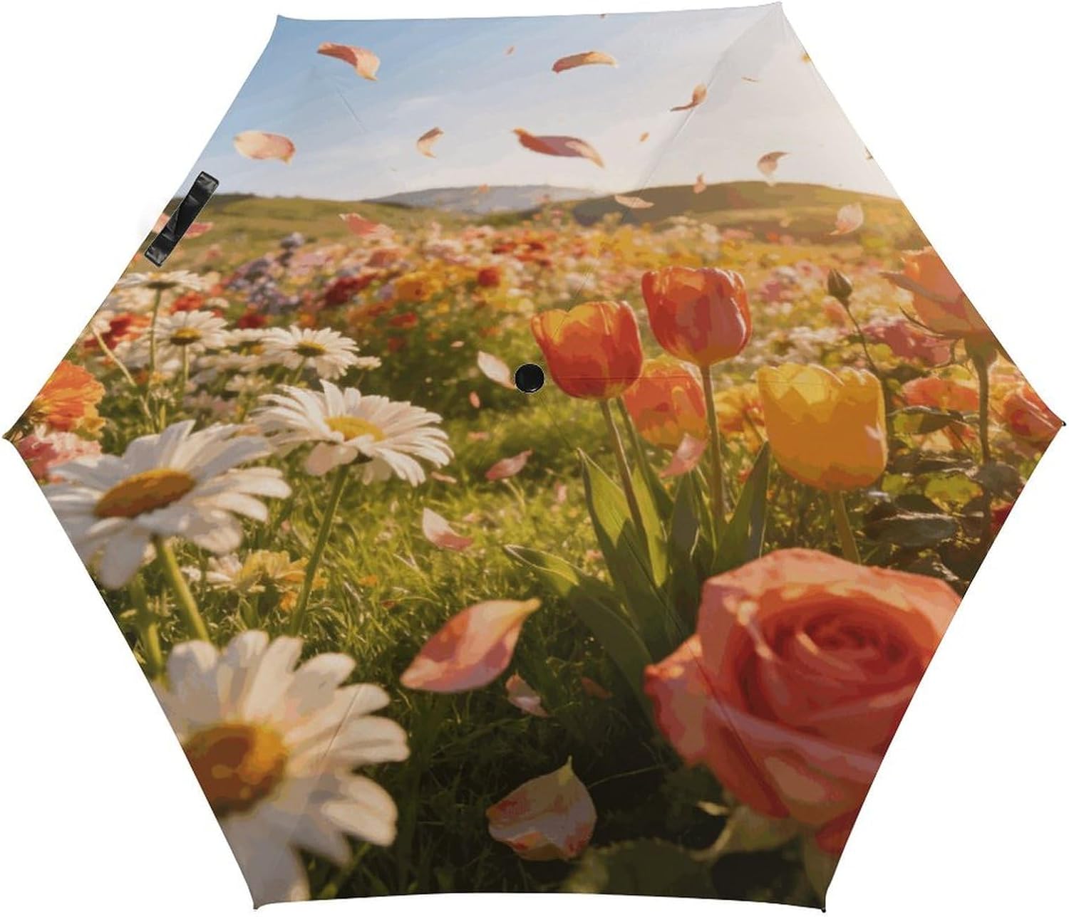 Flower Season Printed Exterior 5 Fold Umbrella,Windproof Travel Umbrella for Sun Protection, Small Portable,Compact Umbrellas for Travel, Purse Or Backpack