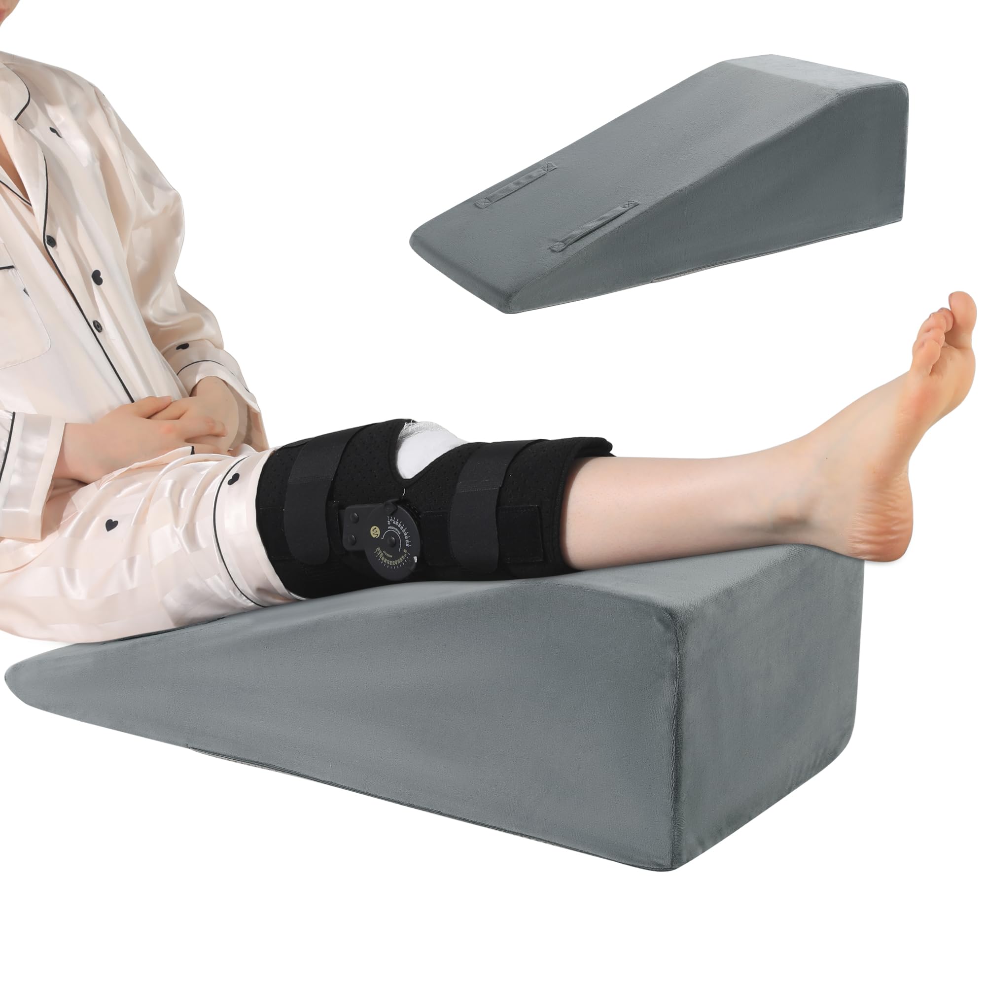 TOPROUD Leg Elevation Pillow with Handle, Memory Foam Leg Support Pillow for Comfortable Elevation, Extra Firm Leg Rest for Hip, Knee, Foot & Ankle Support (single leg) — image 1