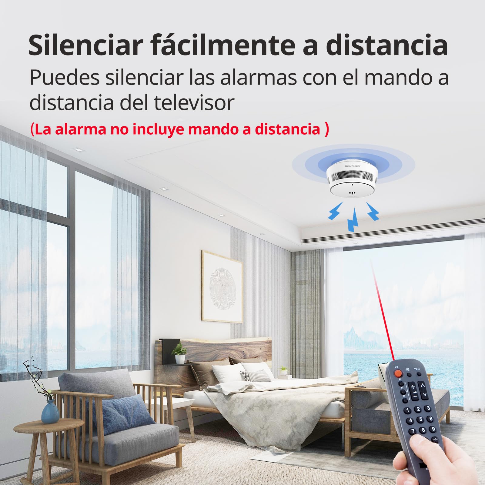 Detector de Humo, 10 años de batería, detectores de Humo para el hogar, Alarma de Incendios con función de Silencio a Distancia, Conforme a EN14604 (3pcs)