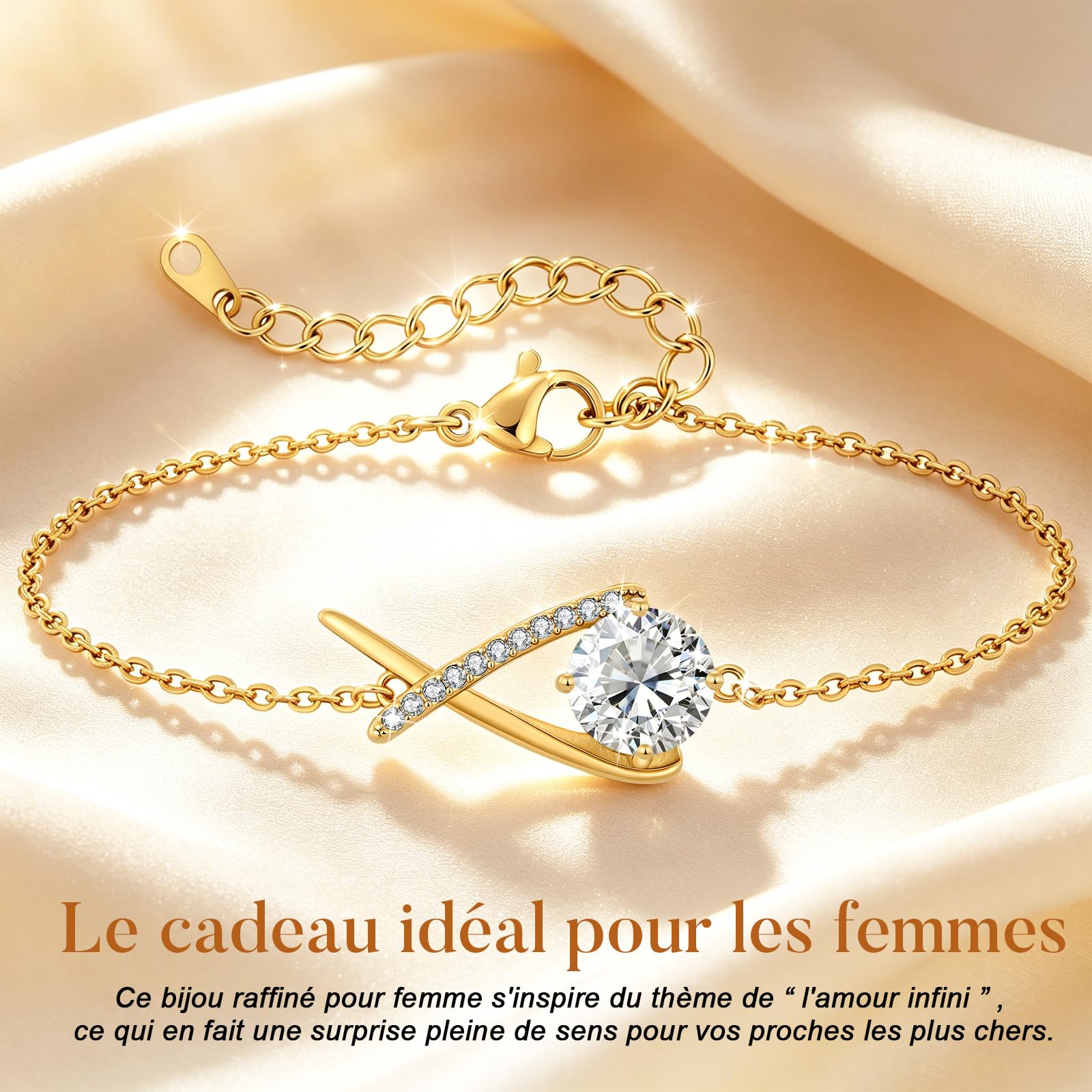 CDE Bracelet Femme Infinity Plaqué Or 14K Cadeau Anniversaire pour Elle