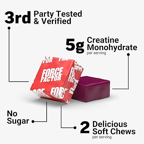 Miniatura 3 de FORCE FACTOR Legendary - Masticables de creatina, monohidrato de creatina de 0.18 onzas, construyen músculo, mejoran la fuerza y la recuperación,