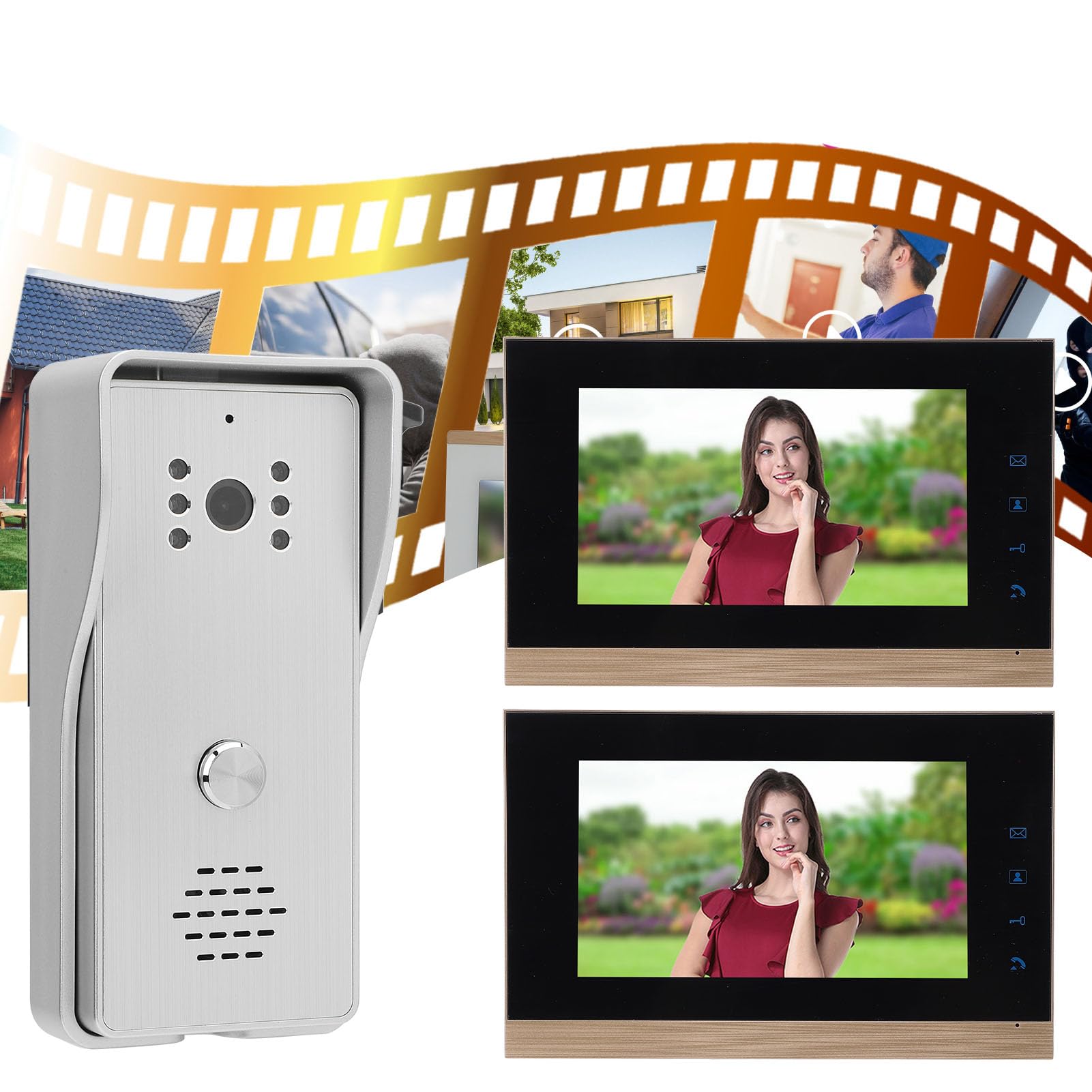 di Videocitofono, Monitor da 7 Pollici Videocitofono con Telecamera, Citofono Bidirezionale per Interni Ed Esterni per Villa, Ufficio Domestico, 1 Telecamera 2 Schermi (SILVER)